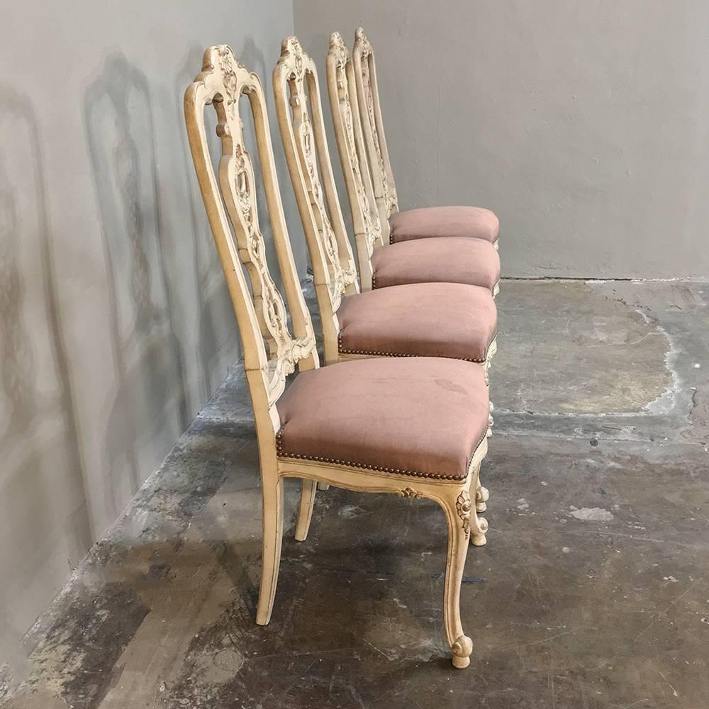 Set of Eight Mid-Century Italian Baroque Painted Dining Chairs 3