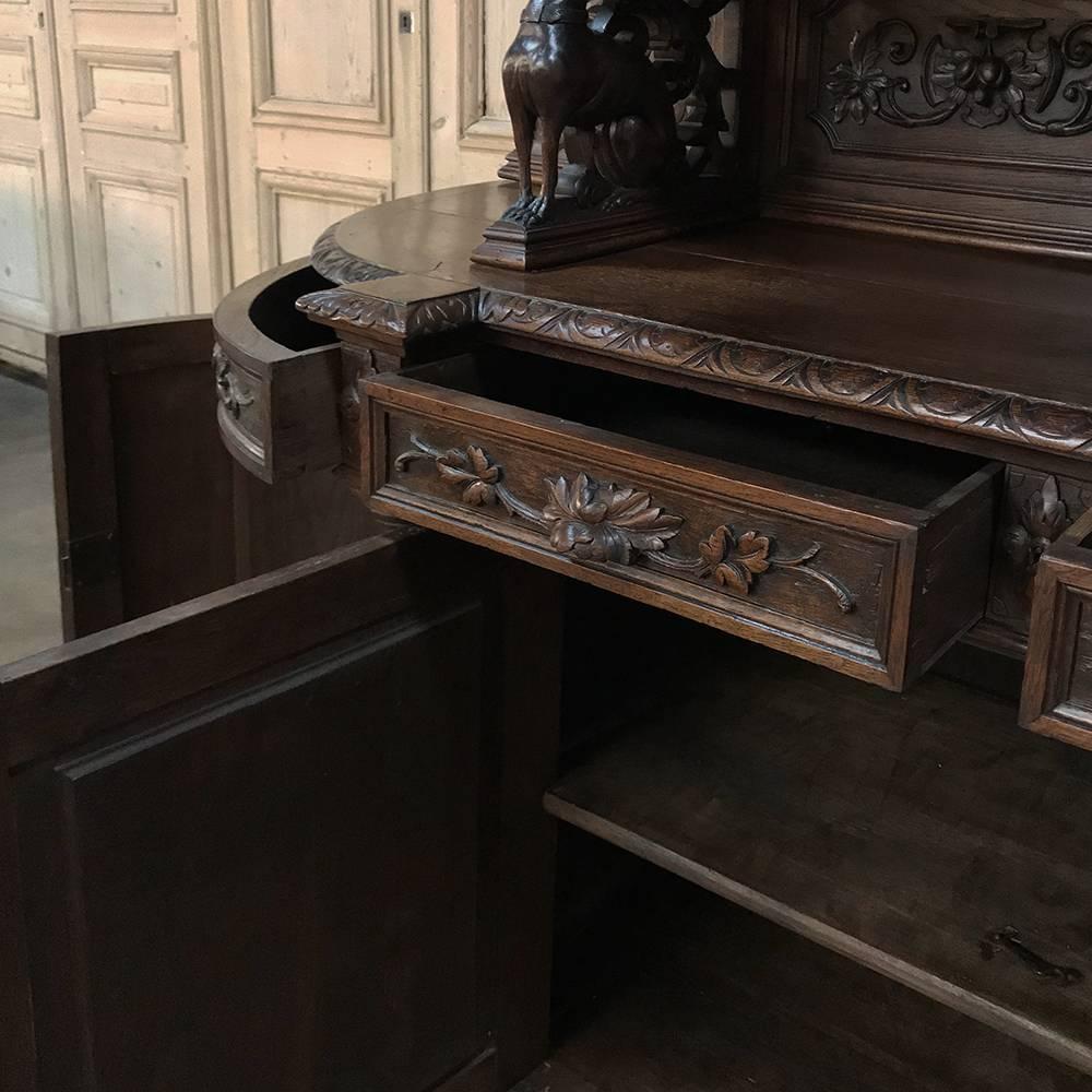 Mid-19th Century 19th Century French Oak Hunt Two-Tiered Buffet- Bookcase