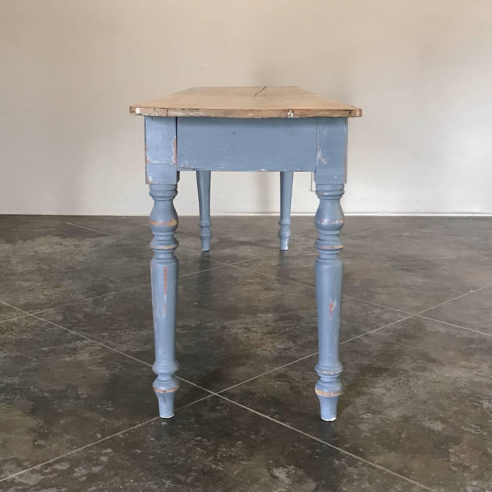 Rustic Antique Painted Sofa Table with Stripped Top