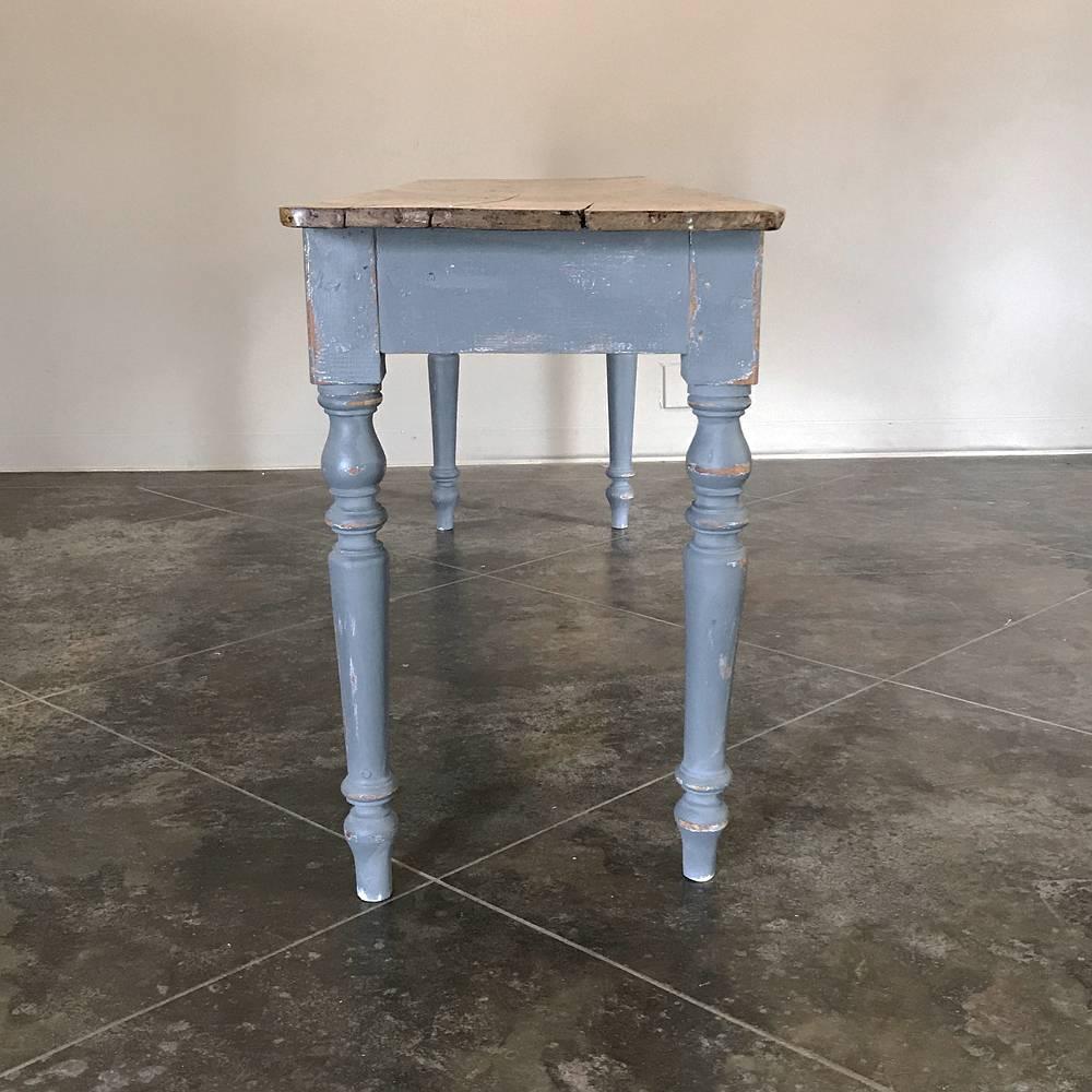 French Antique Painted Sofa Table with Stripped Top