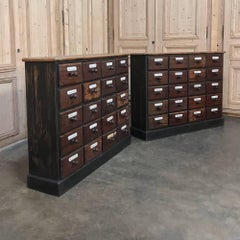 Rare Pair 19th Century French Pharmacy Cabinets with Original Enamelled Labels