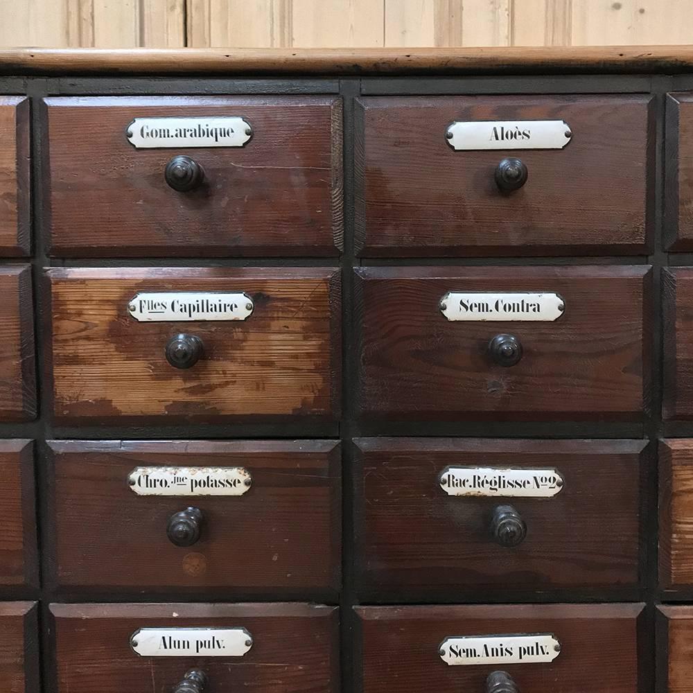 Pine Rare Pair 19th Century French Pharmacy Cabinets with Original Enamelled Labels