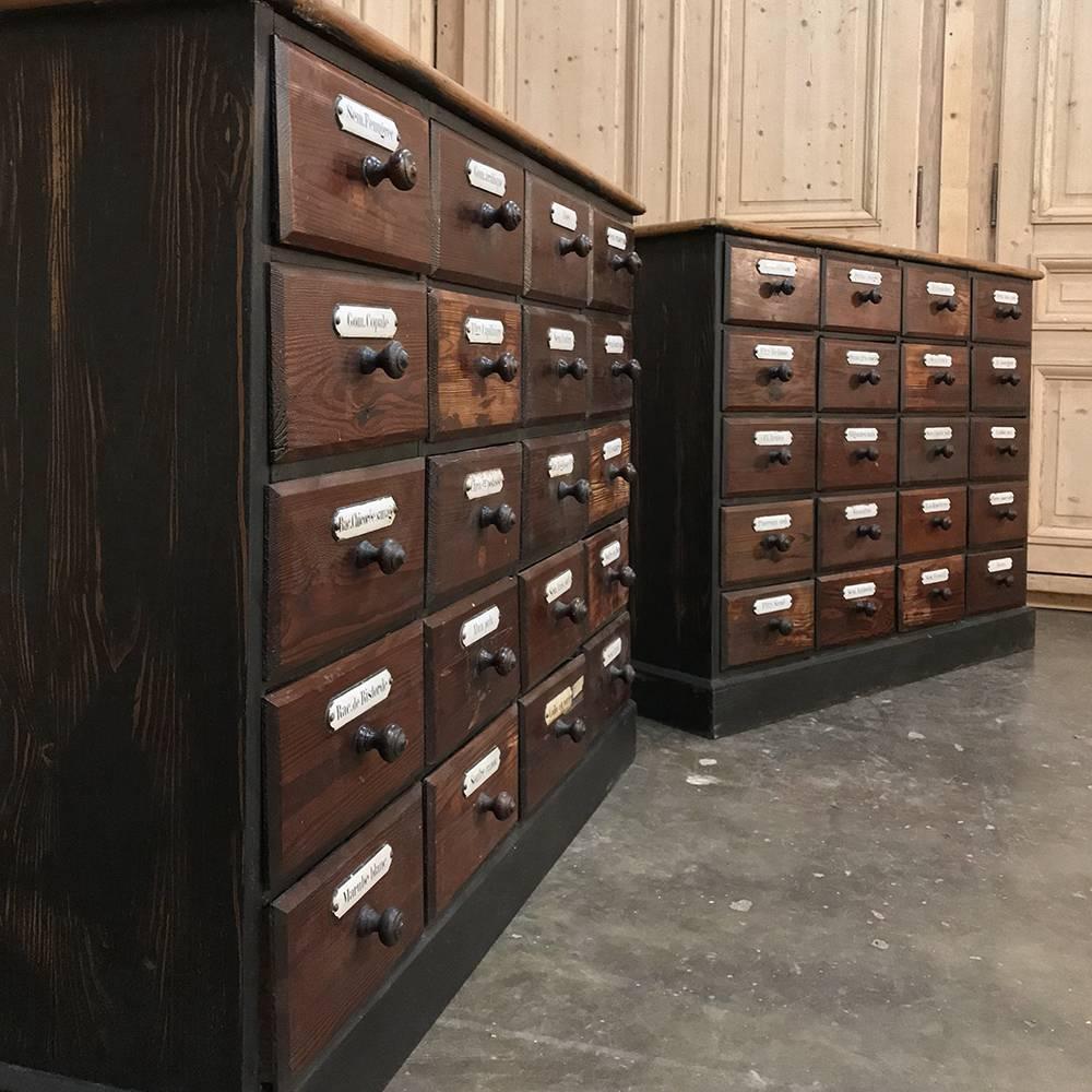 Rare Pair 19th Century French Pharmacy Cabinets with Original Enamelled Labels 1