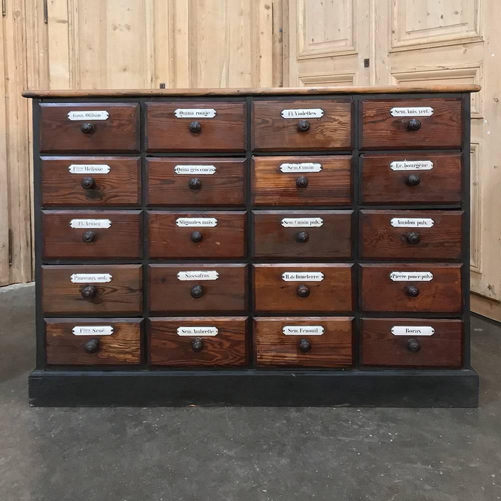 Industrial Rare Pair 19th Century French Pharmacy Cabinets with Original Enamelled Labels