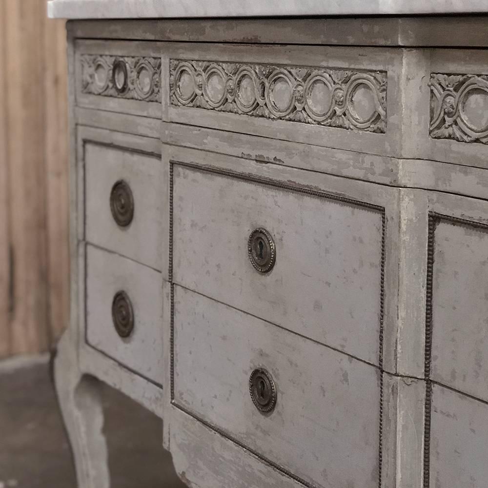 19th Century French Louis XVI Painted Marble-Top Commode 4