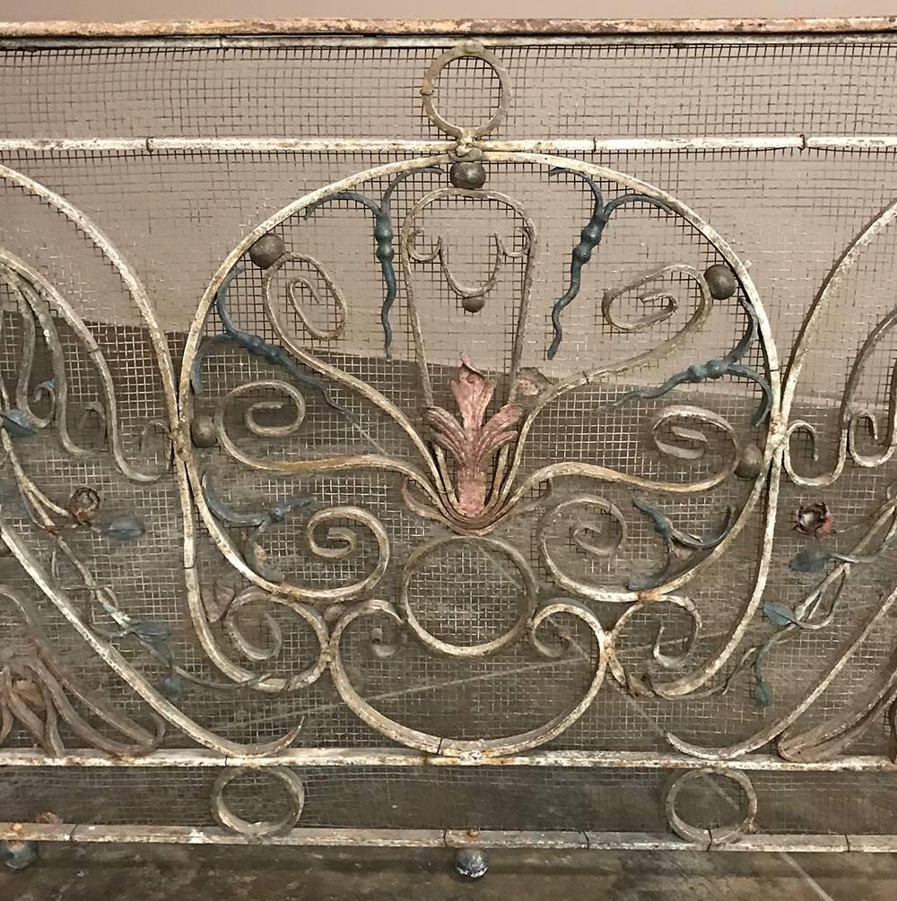 Baroque Revival 19th Century Painted Wrought Iron Ballustrade ~ Fire Screen
