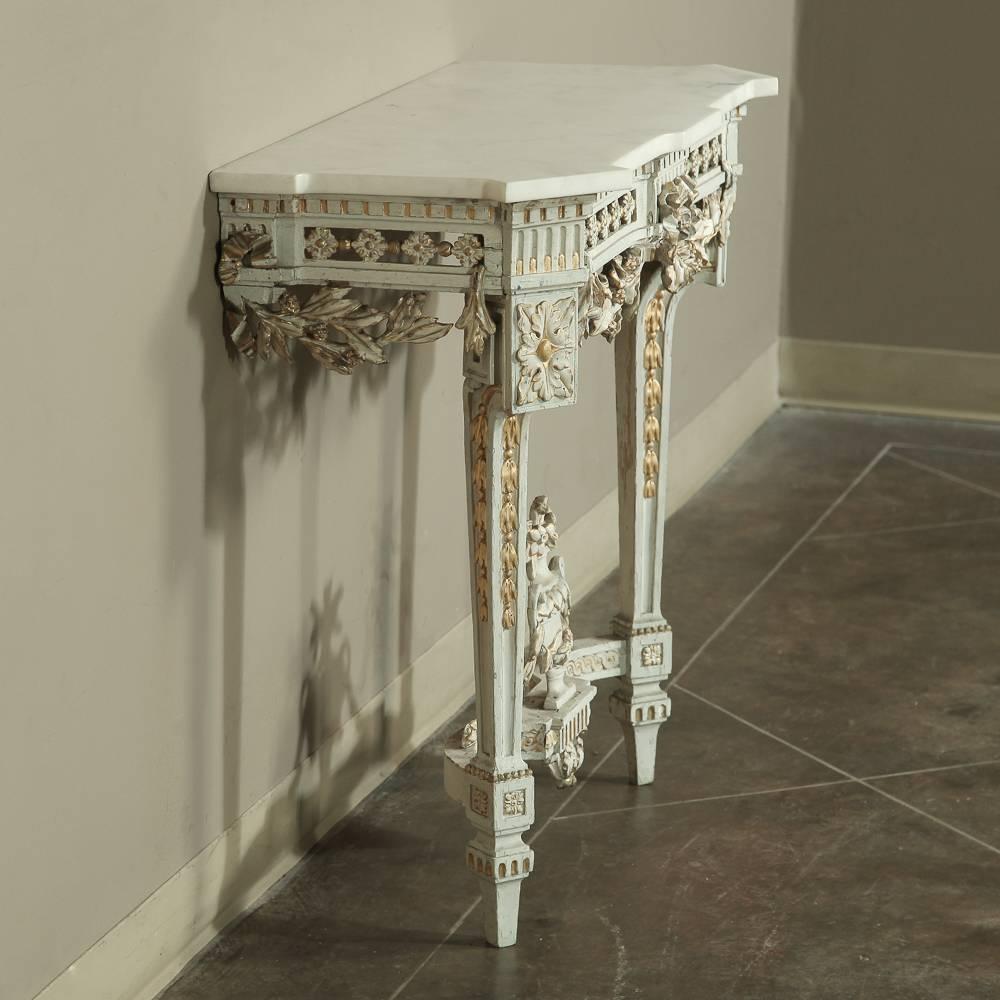 19th Century Swedish Neoclassical Carrara Marble-Top Painted and Gilded Console 3