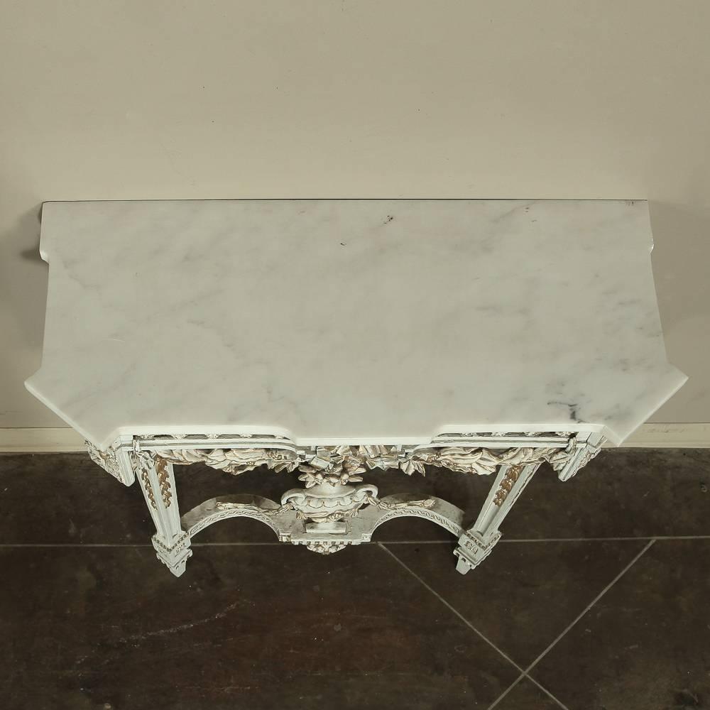 Carved 19th Century Swedish Neoclassical Carrara Marble-Top Painted and Gilded Console