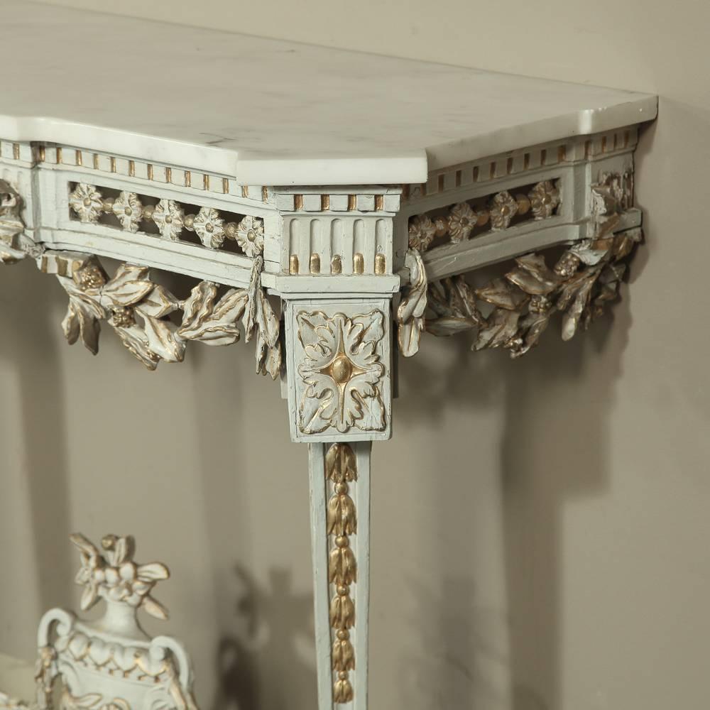 19th Century Swedish Neoclassical Carrara Marble-Top Painted and Gilded Console 5