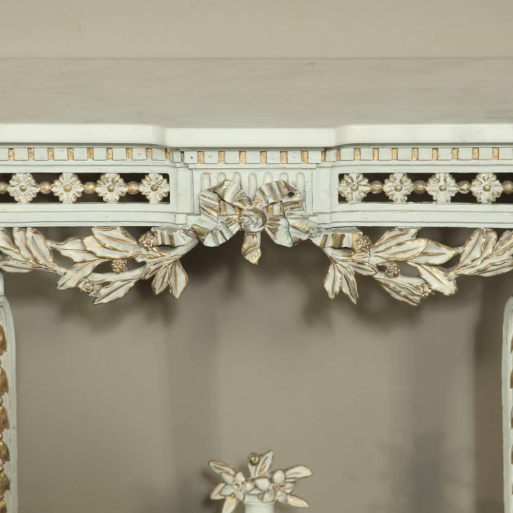 19th Century Swedish Neoclassical Carrara Marble-Top Painted and Gilded Console 2
