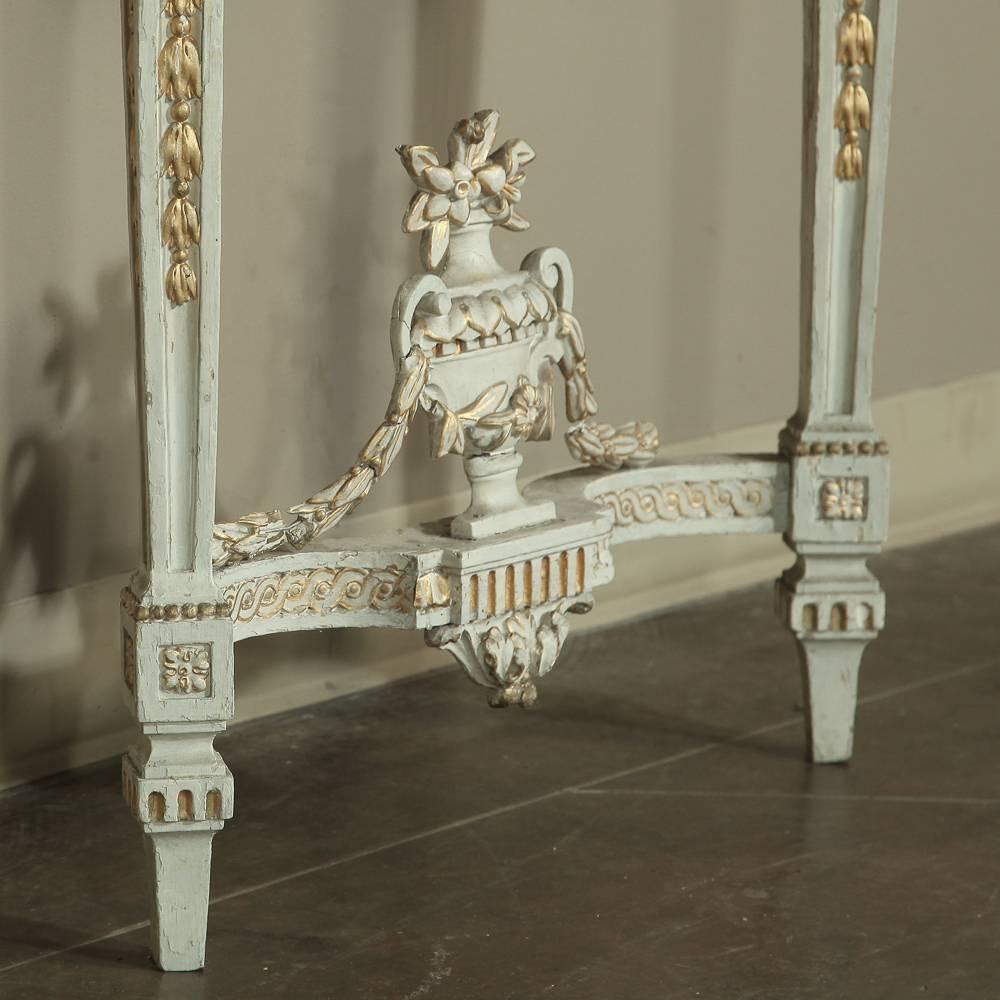 19th Century Swedish Neoclassical Carrara Marble-Top Painted and Gilded Console 4