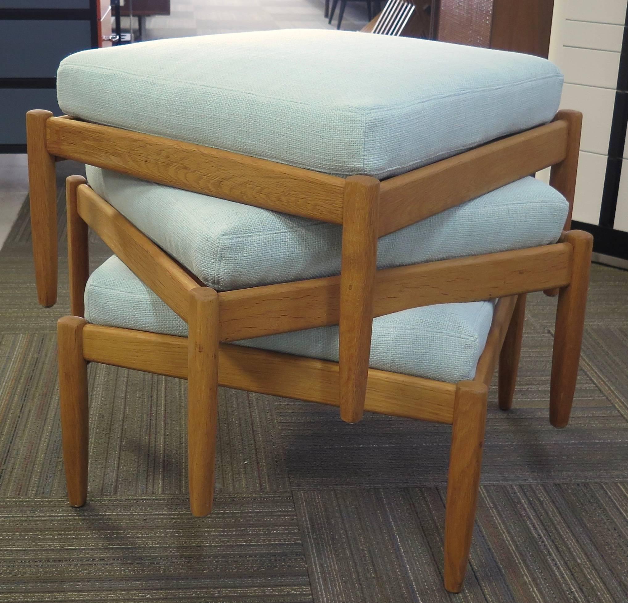 Scandinavian Modern 1950s Set of Three Swedish Oak Ottomans For Sale