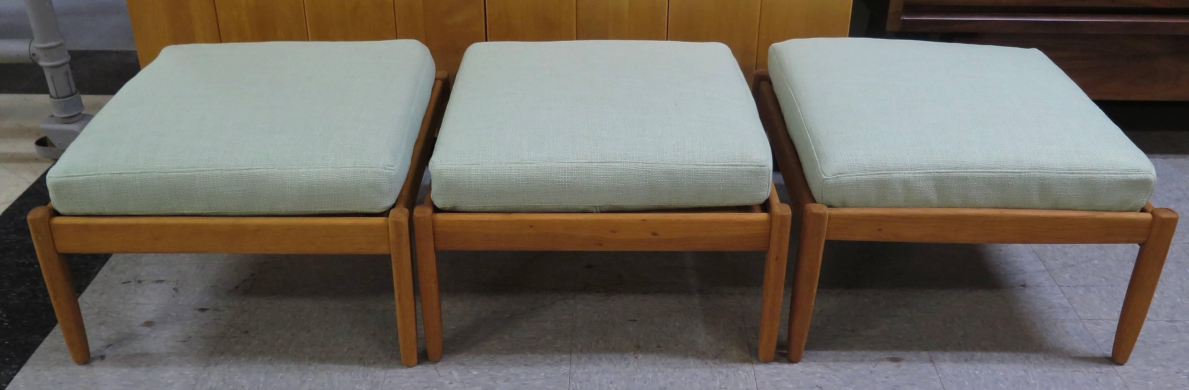 1950s Set of Three Swedish Oak Ottomans For Sale 3