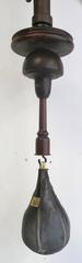 1900s Wood and Iron Boxing Speed Bag Rack with Vintage Bag and Gloves