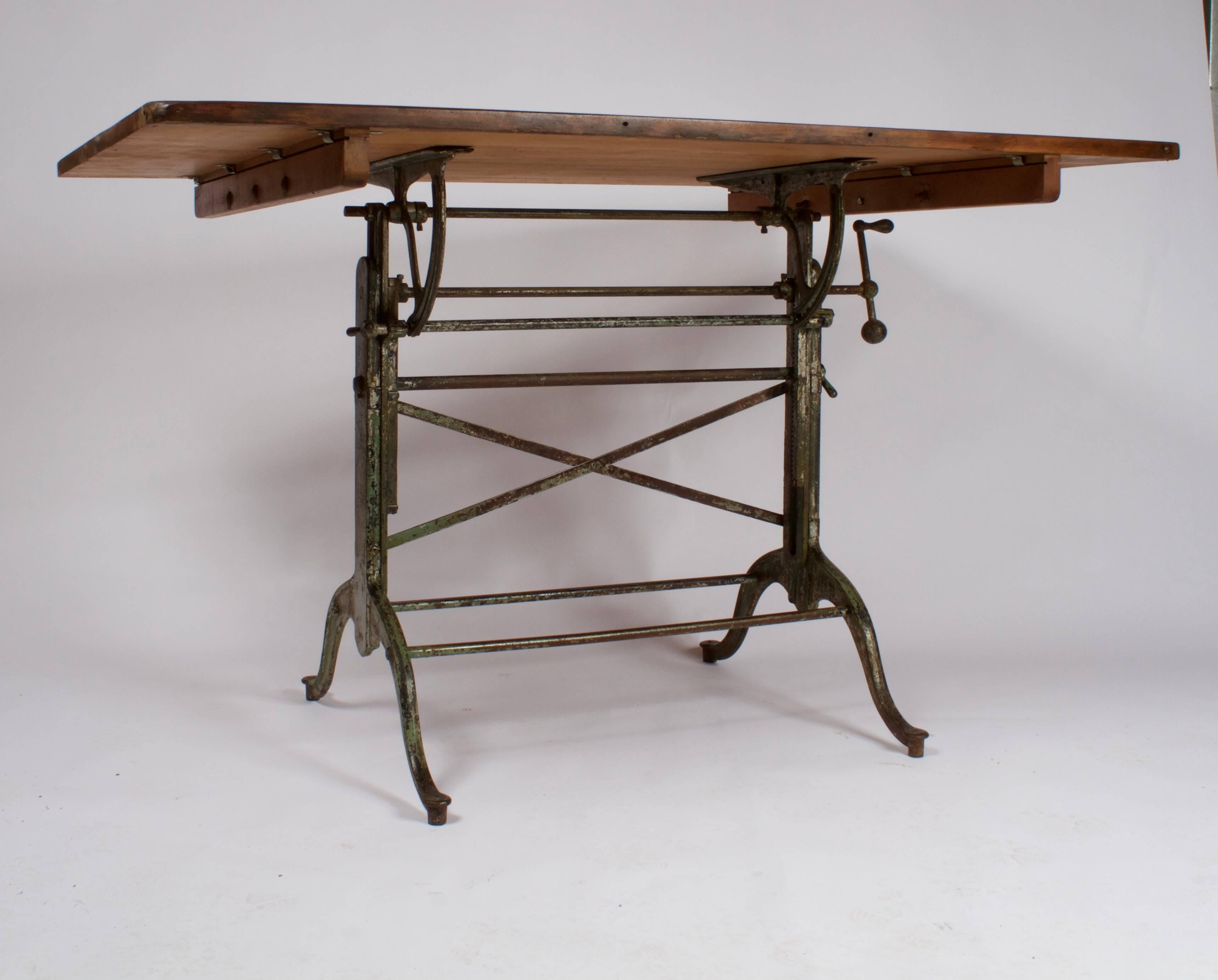 Industrial 1920s American Cast Iron Drafting Table