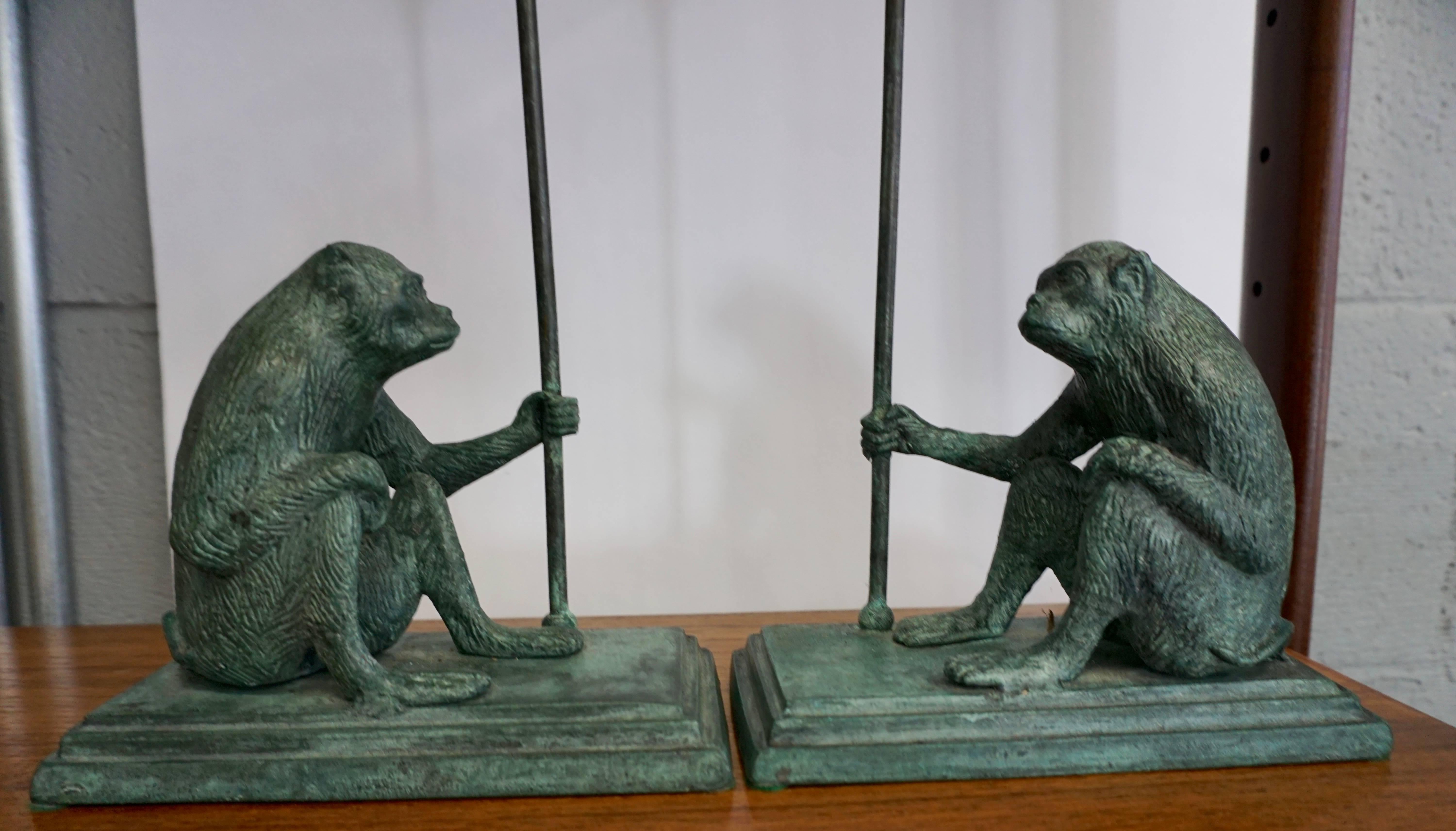 American 1970s Maitland Smith Bronze Monkey Candleholders