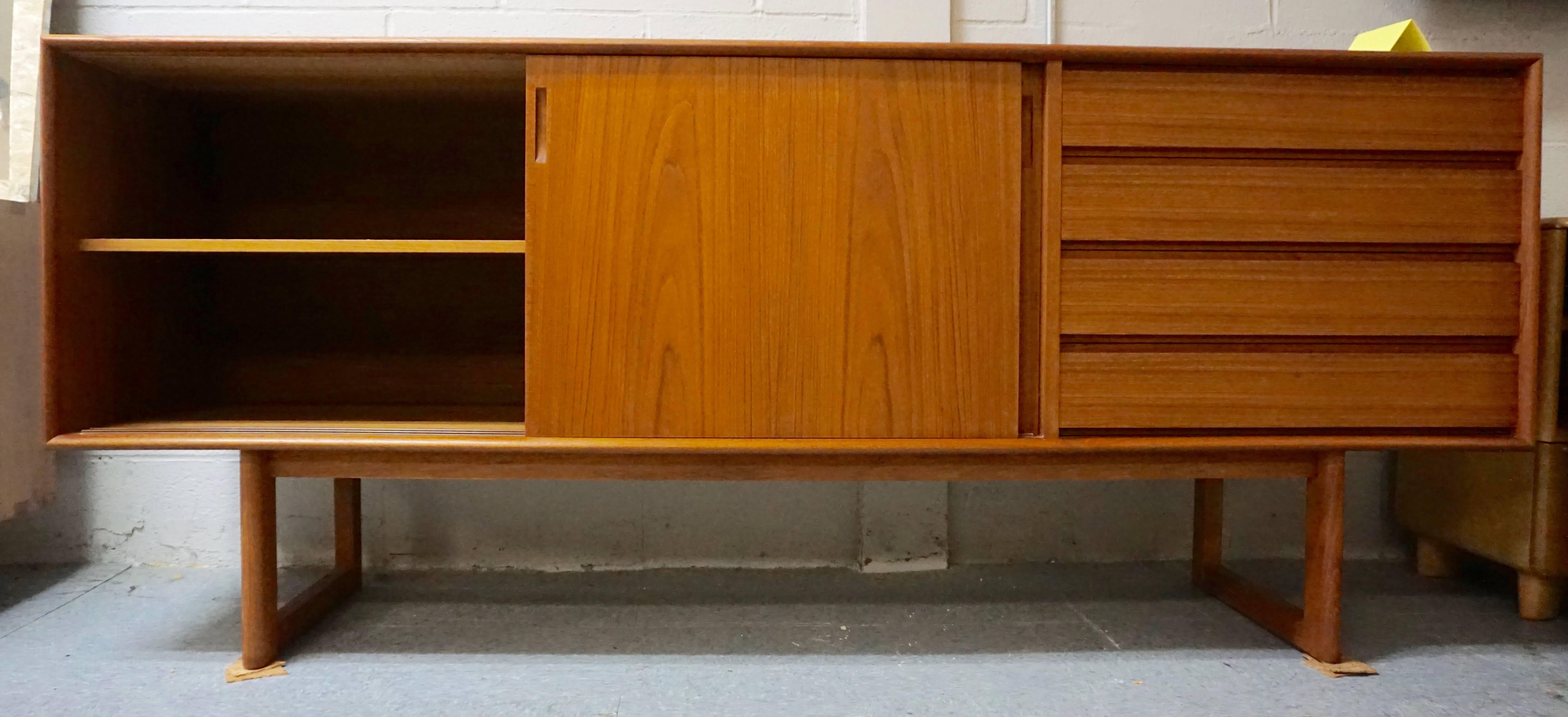 Danish Teak Credenza with Two Doors and Drawers In Excellent Condition In Hudson, NY