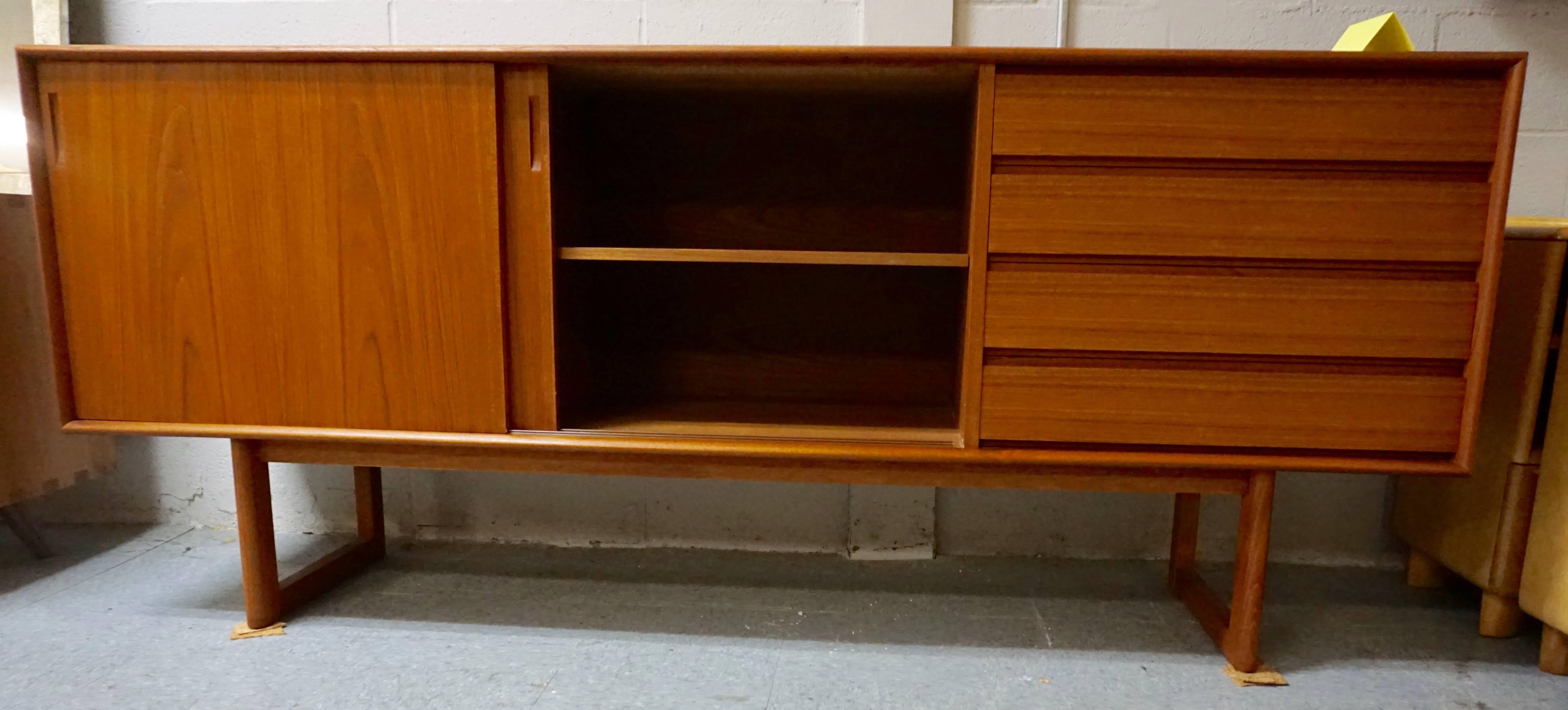 Mid-20th Century Danish Teak Credenza with Two Doors and Drawers