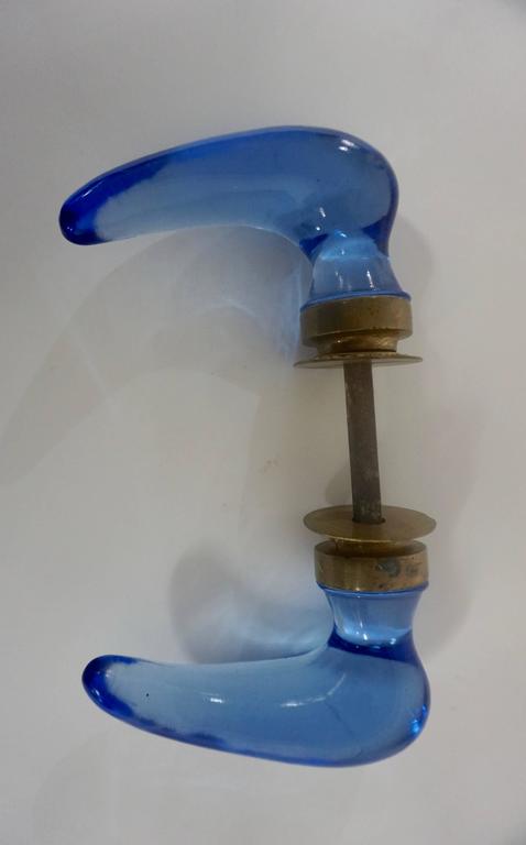 Murano Glass Blue Door Handle In Excellent Condition In Hudson, NY