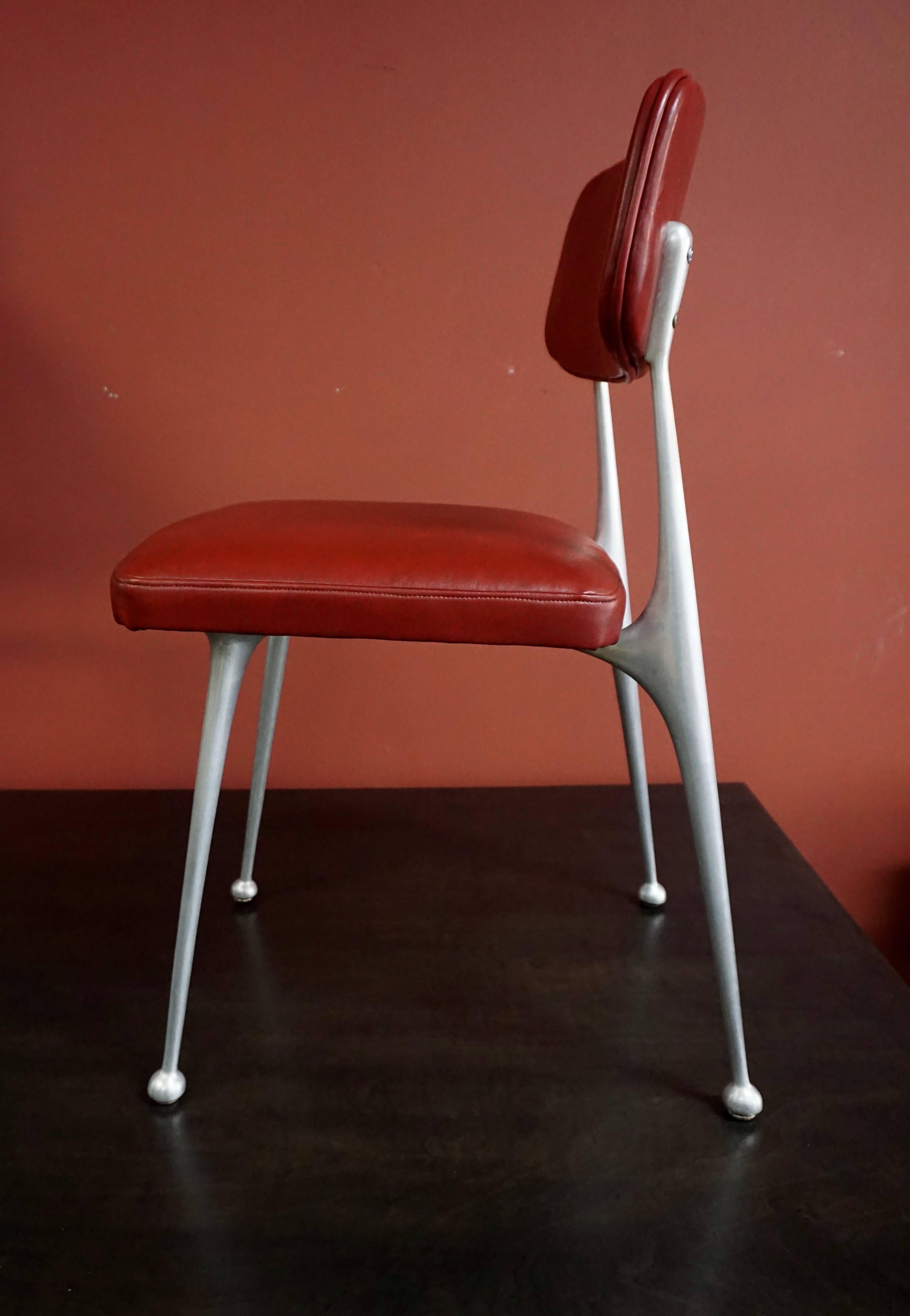 Mid-Century Modern Set of Eight Aluminium and Red Leather Gazelle Chairs