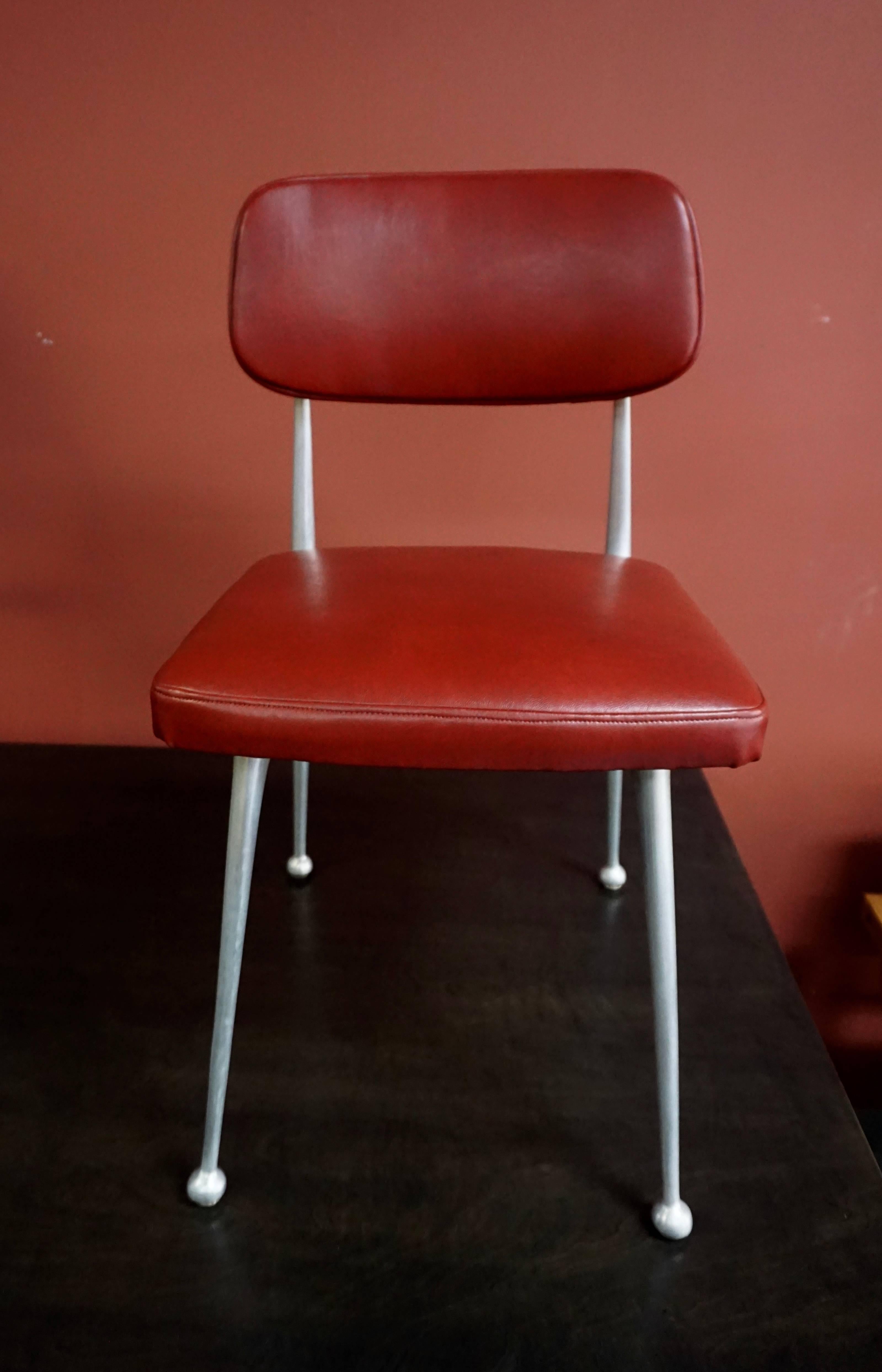 American Set of Eight Aluminium and Red Leather Gazelle Chairs