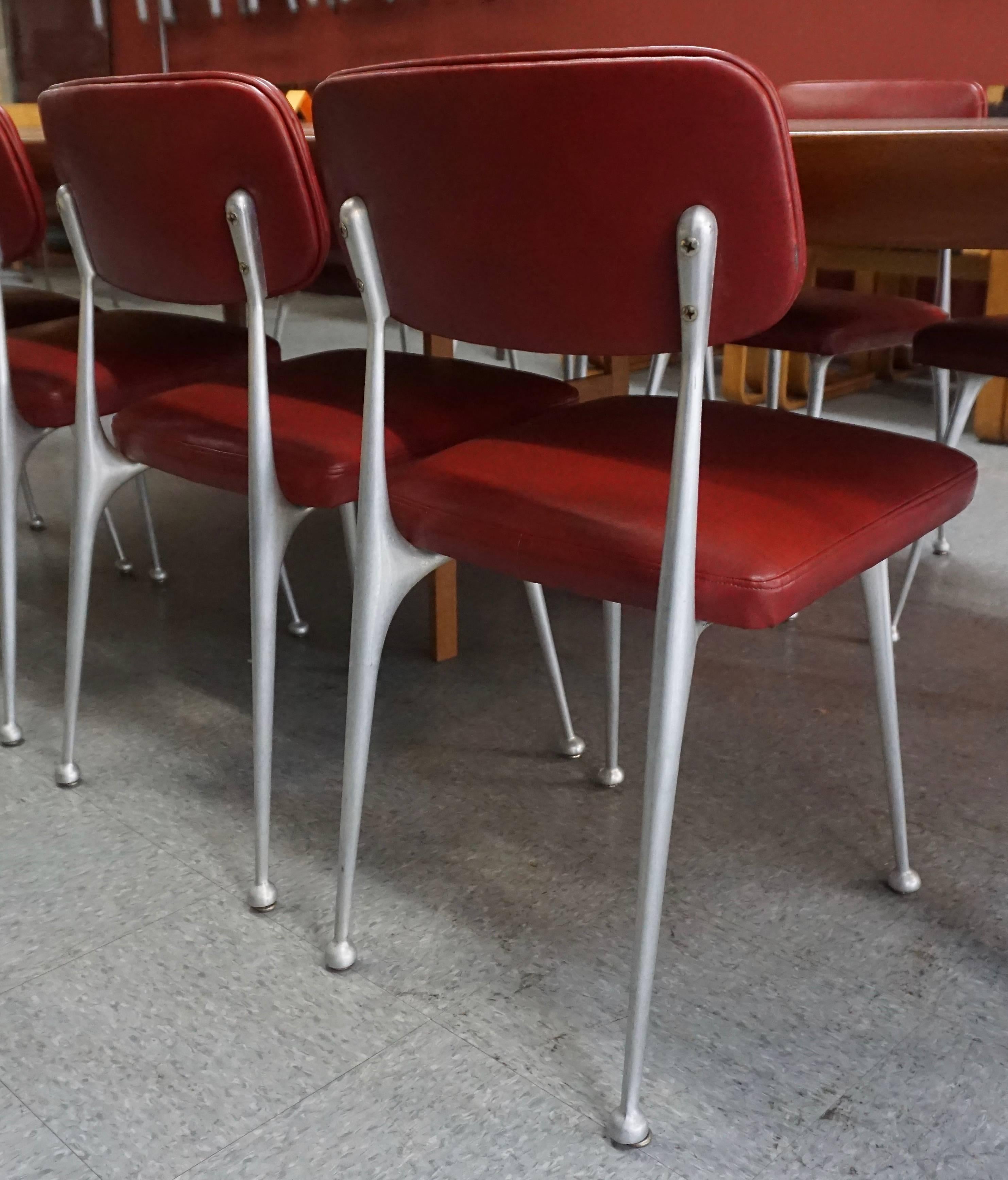 Set of Eight Aluminium and Red Leather Gazelle Chairs 1