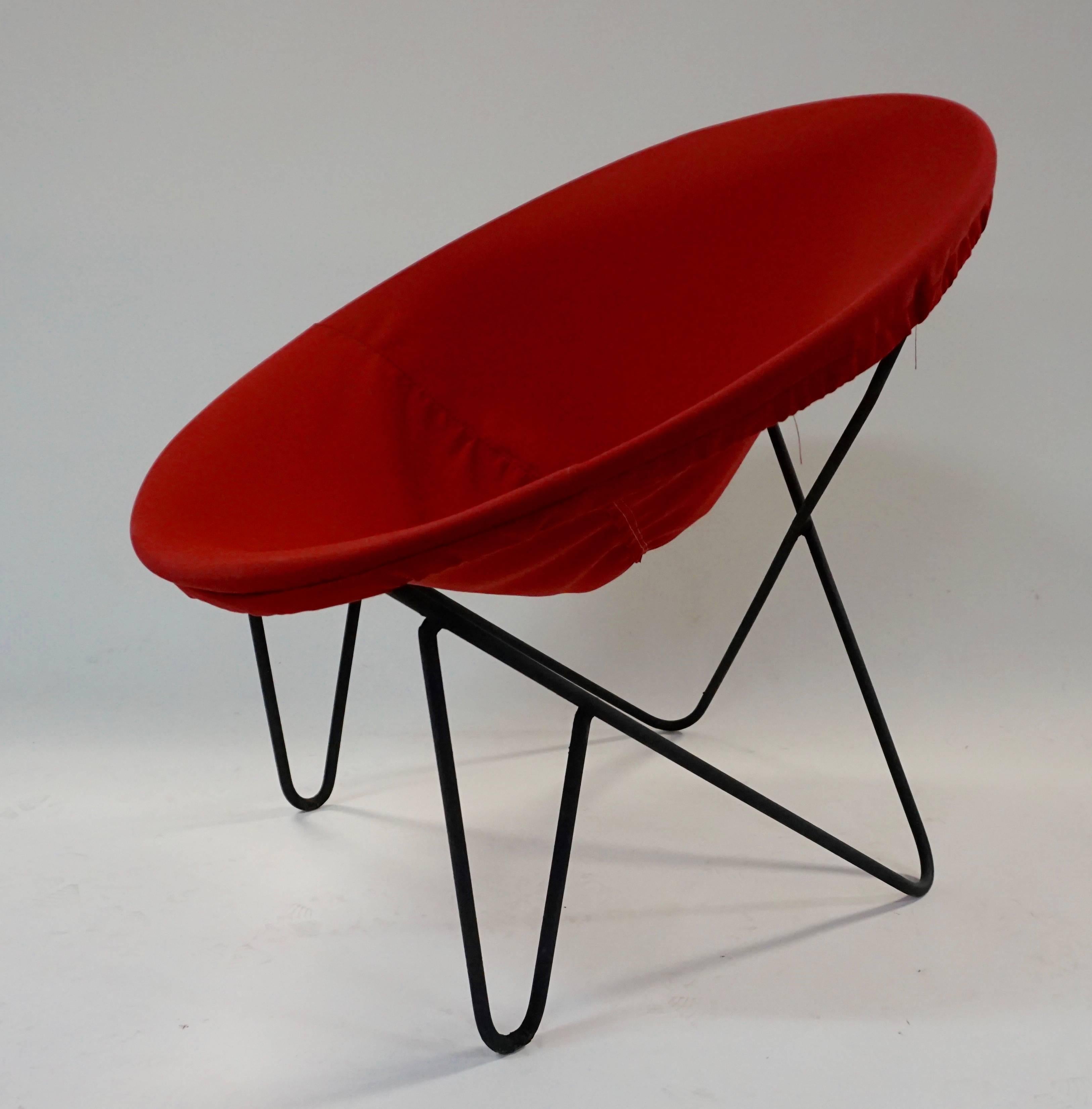 lightweight Sunbrella - indoor/outdoor fabric. solid iron frame.Just put new red sunbrella on chair.