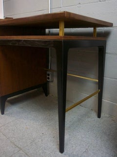 1950 Mahogany Desk/Vanity with Brass Accents