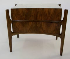 1960 William Hinn Pair of Two-Drawer Nightstands with Carrera Marble Top