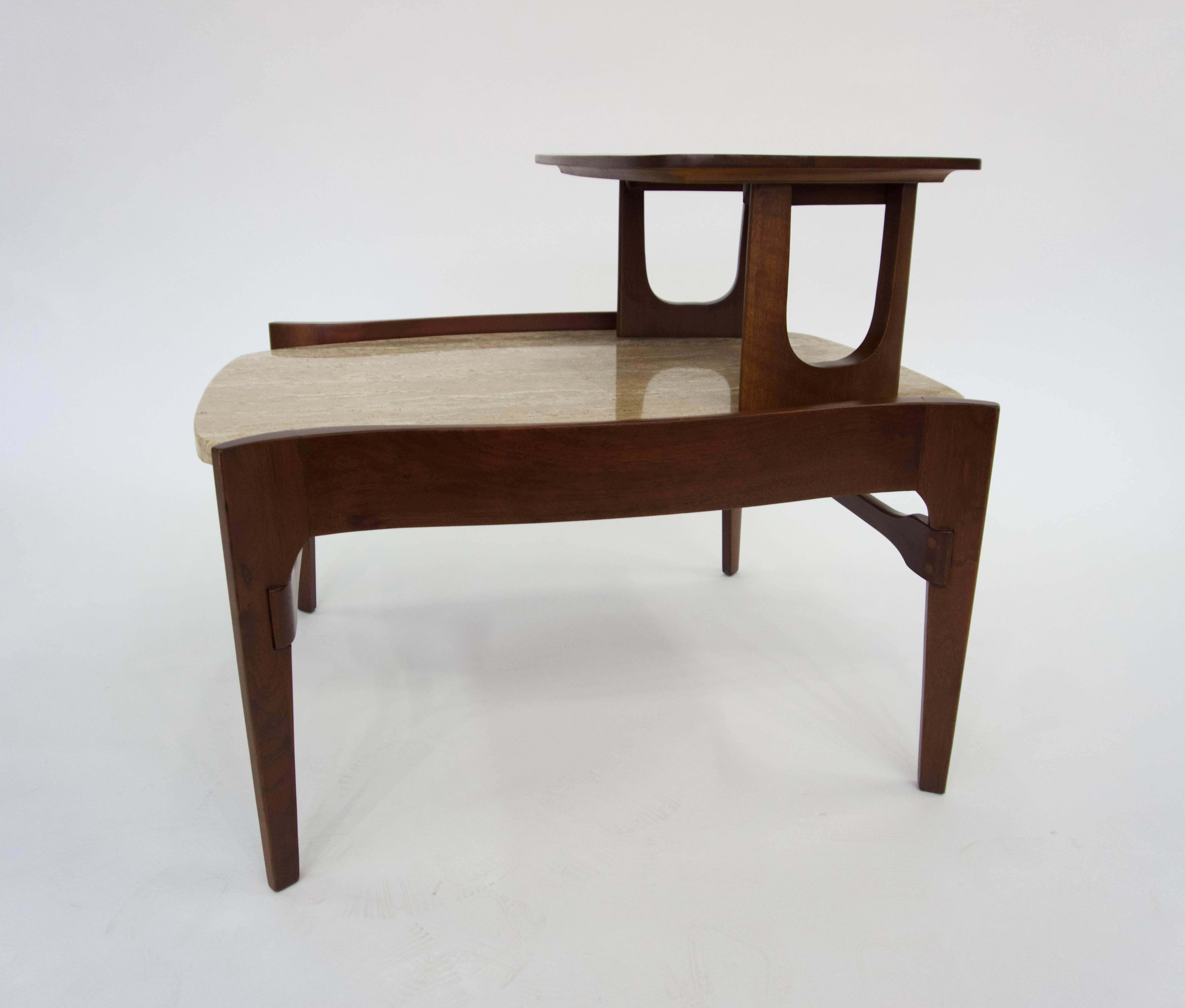 Mid-Century Modern Gordon Furniture Pair of Travertine Step End Tables For Sale