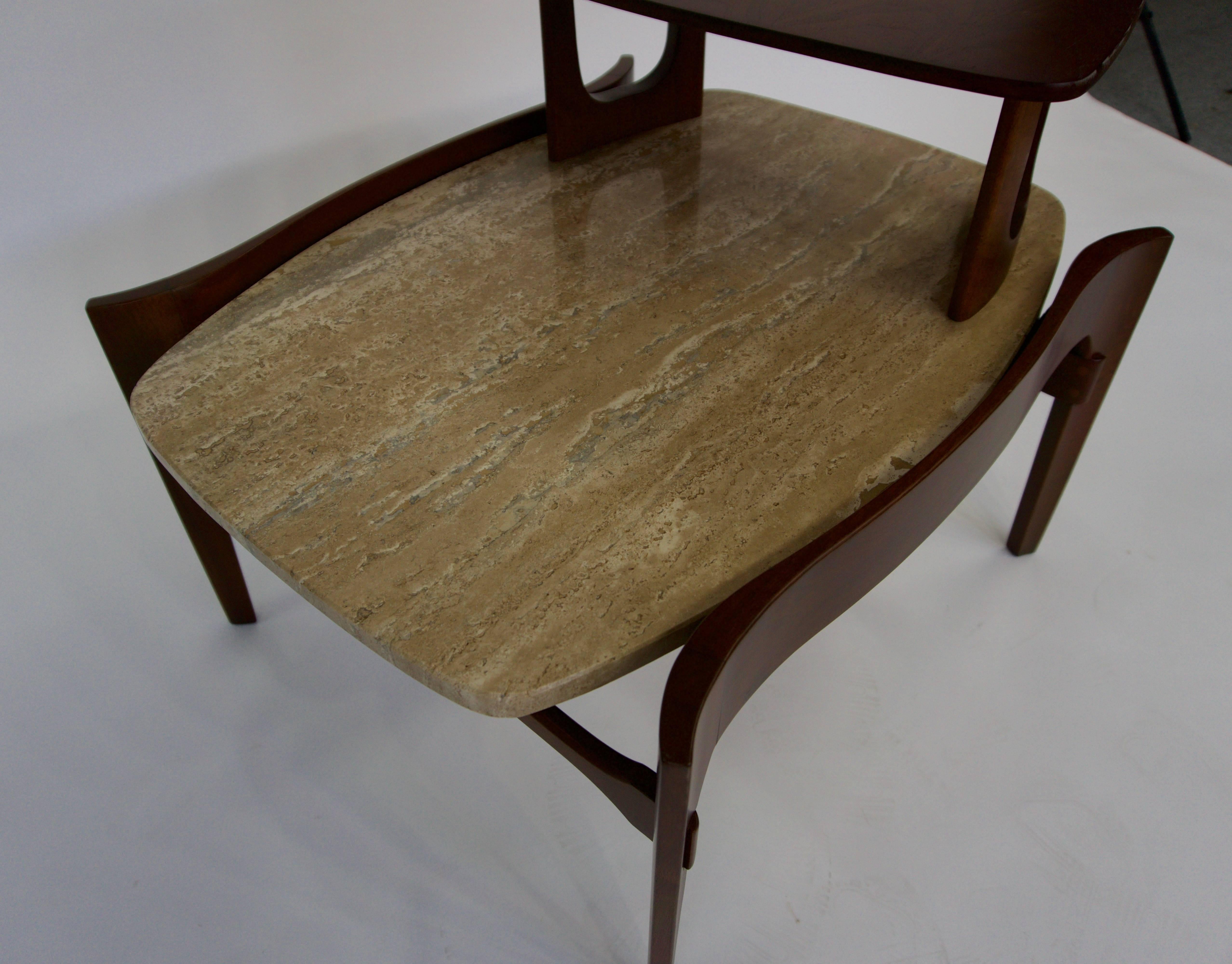 Gordon Furniture Pair of Travertine Step End Tables In Good Condition For Sale In Hudson, NY