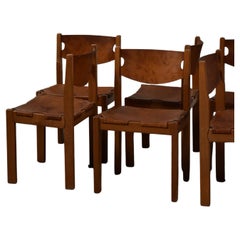 Set of 6 Leather Dining Chairs by Maison Regain