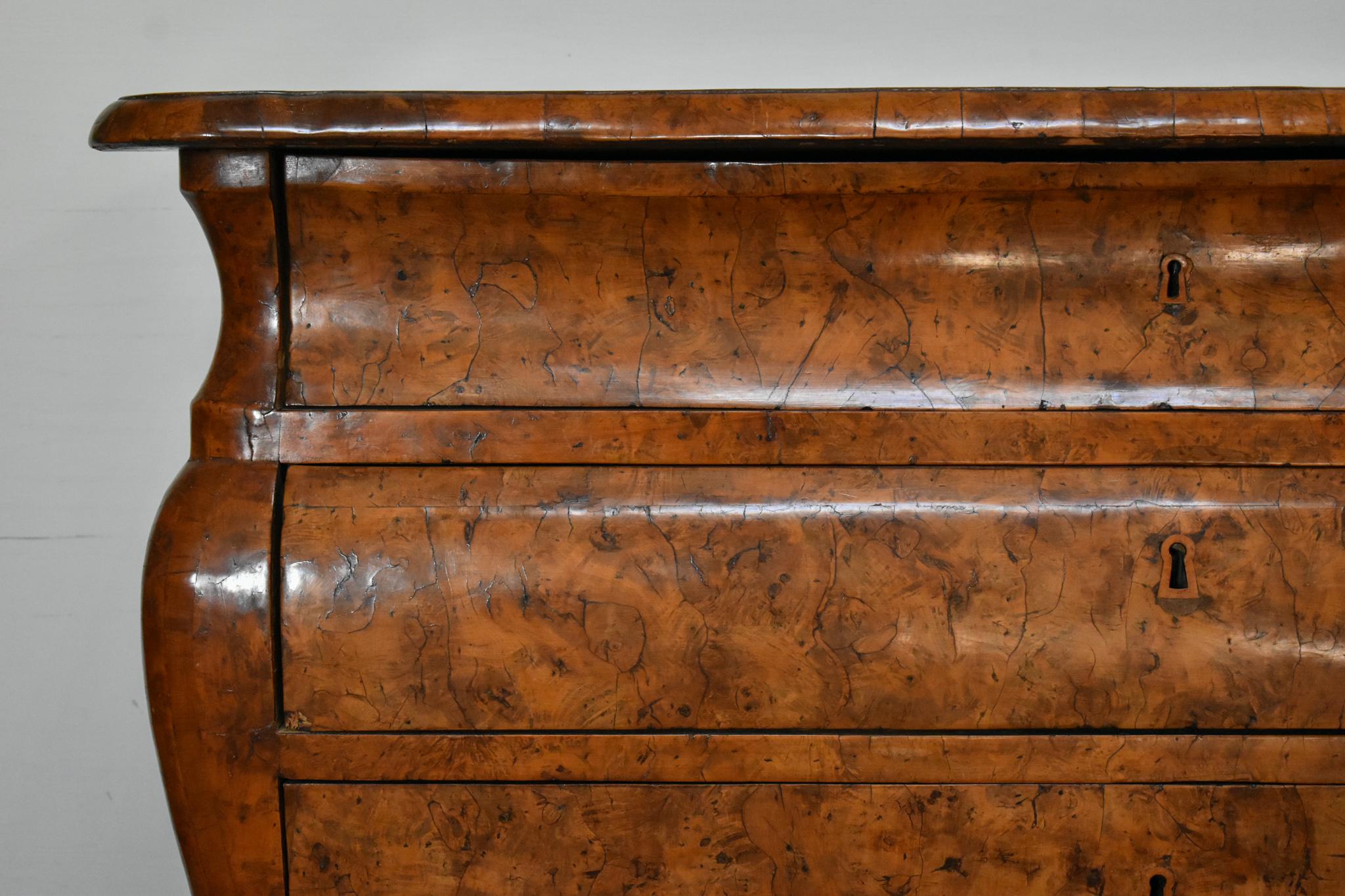 Polished Italian Burlwood Combe Commode For Sale