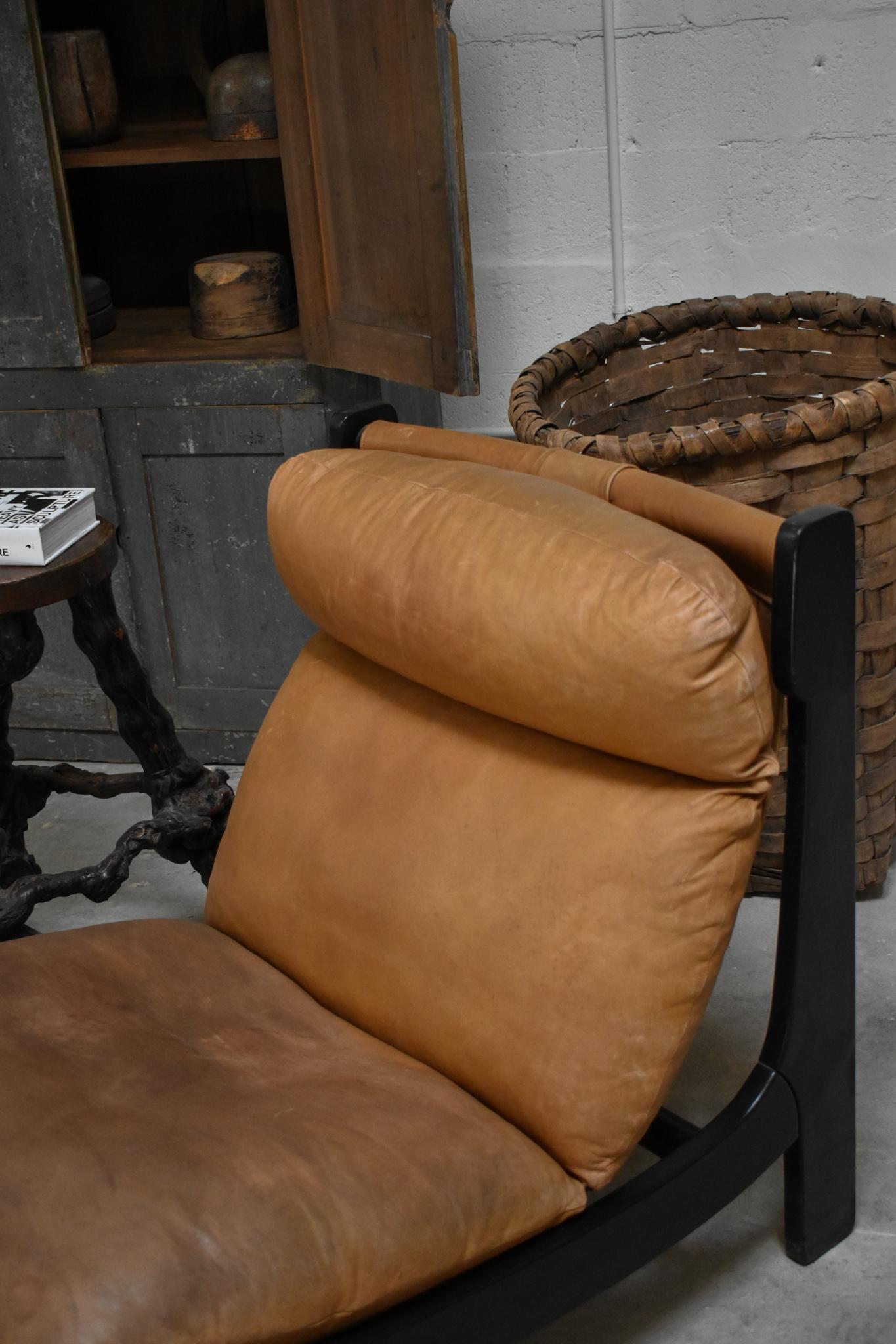 Cuir Chaise longue italienne Cognac en vente
