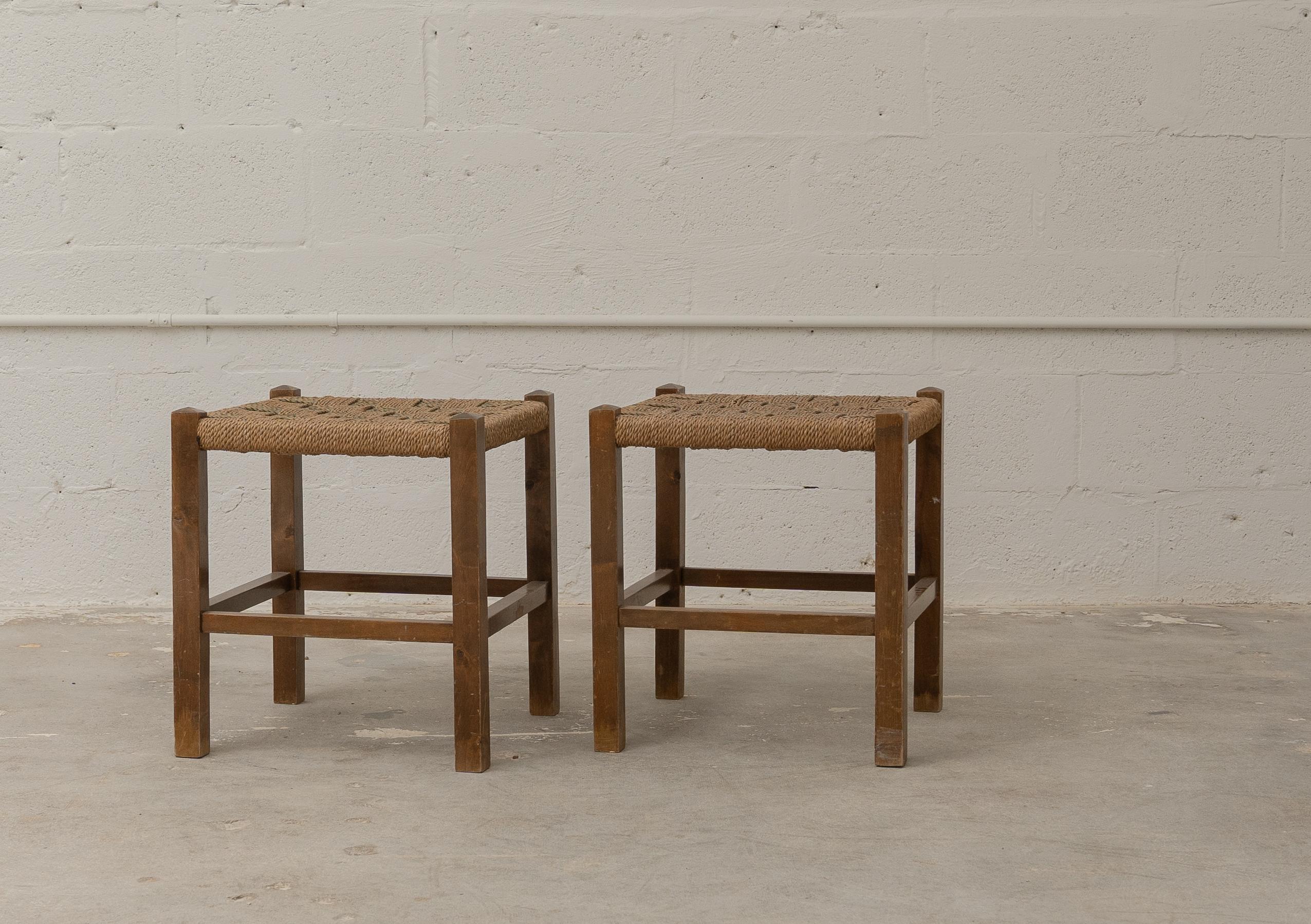 Hand-Woven 1920s Woven Seagrass Stools For Sale
