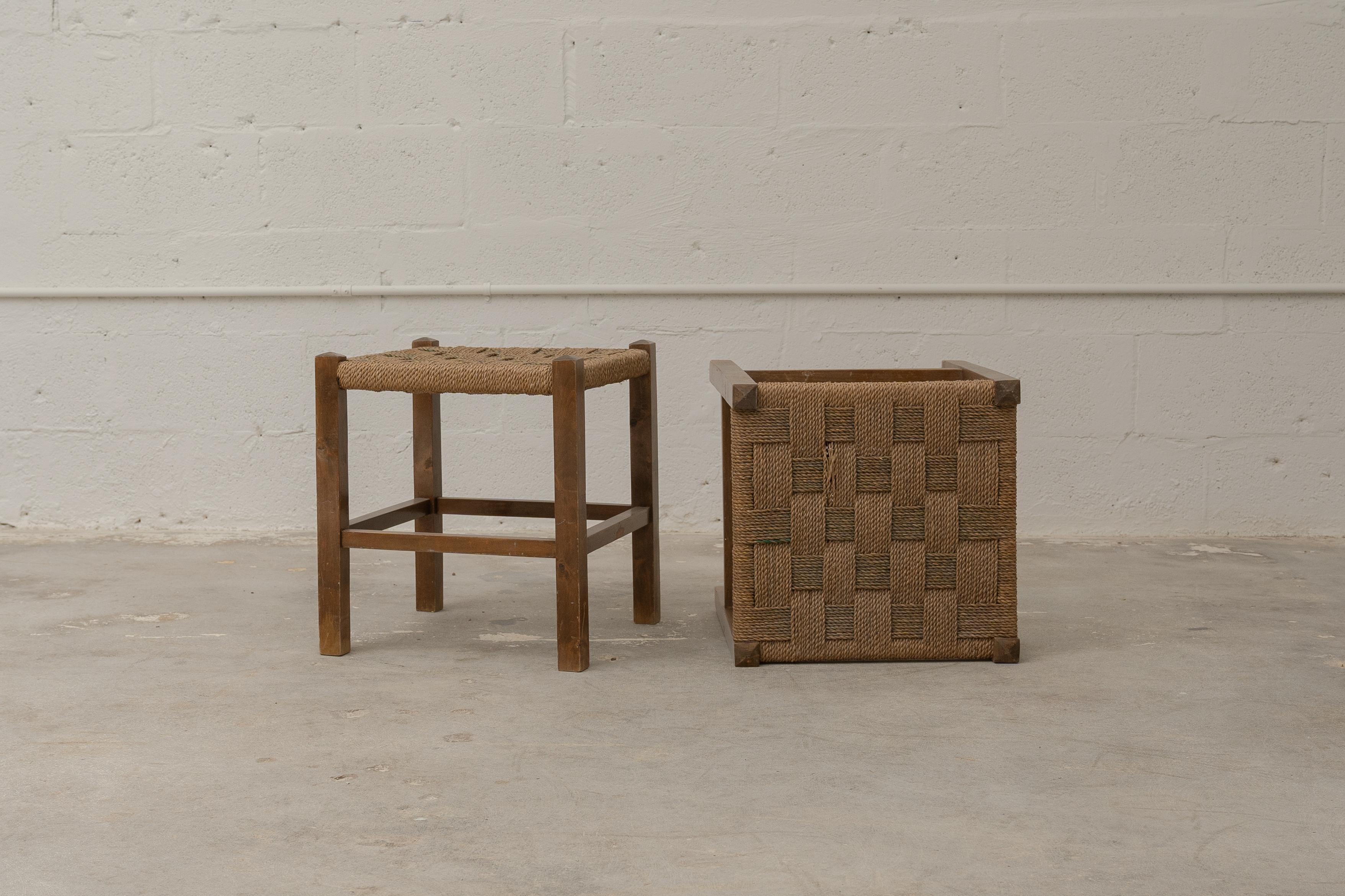 European 1920s Woven Seagrass Stools For Sale