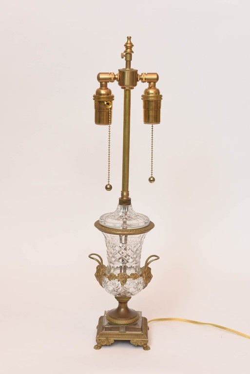 Pair of 19th Century French Bronze Mounted Glass Lamps For Sale 1
