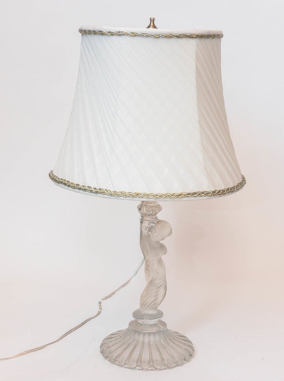 French Pair of Baccarat Crystal Frosted Base Cupids Holding a Candlestick