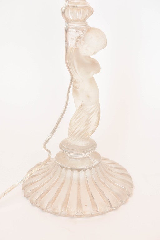 Pair of Baccarat Crystal Frosted Base Cupids Holding a Candlestick 1