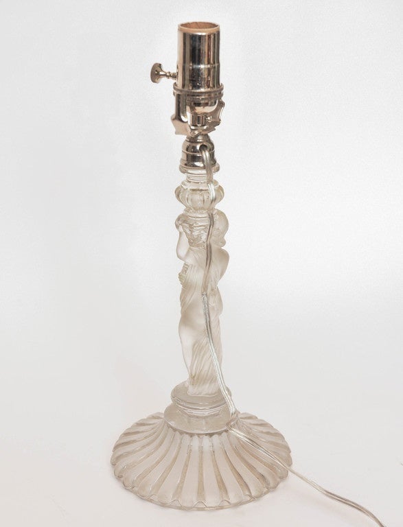 Pair of Baccarat Crystal Frosted Base Cupids Holding a Candlestick 3