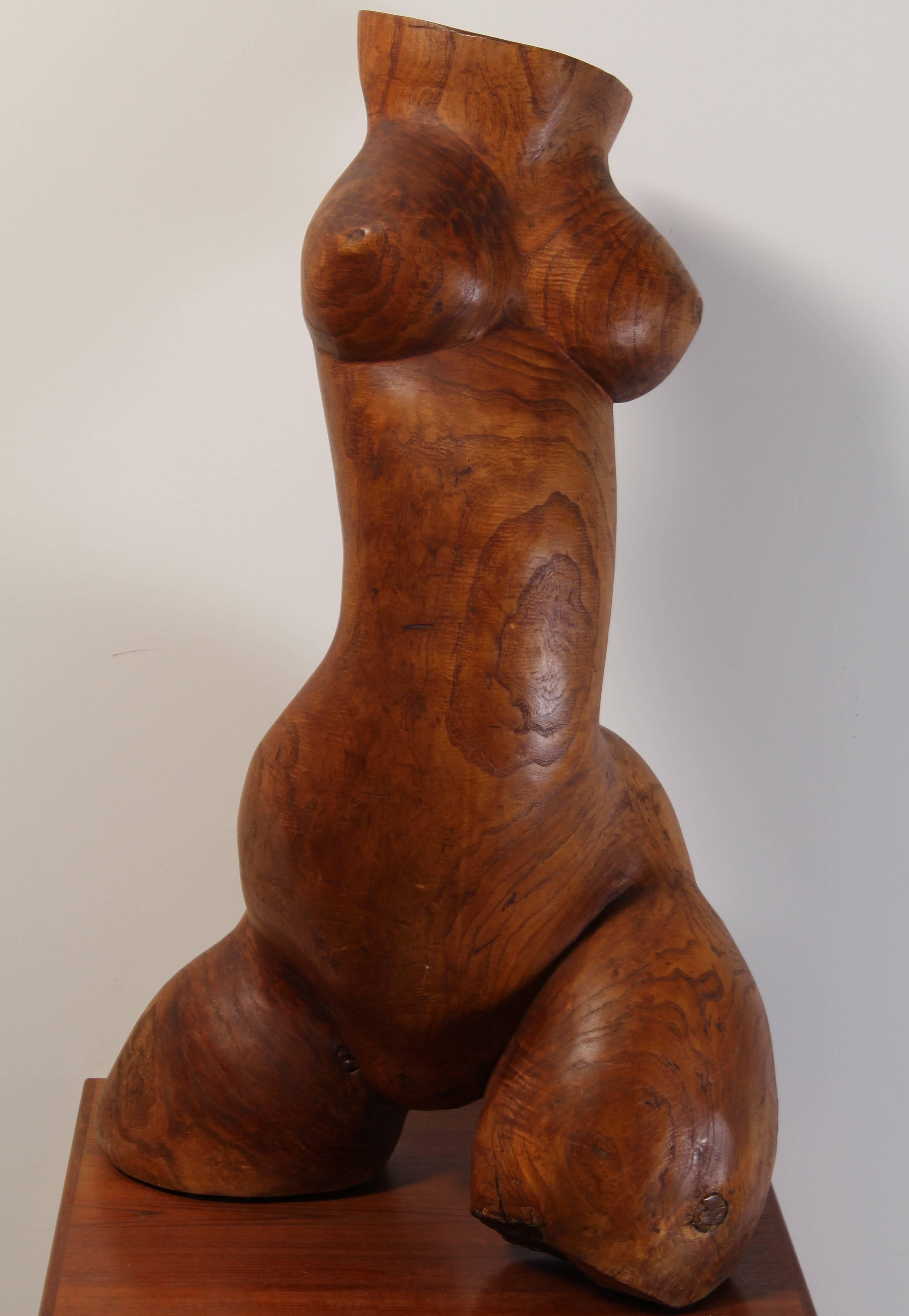 Henry Moore Style Hand-Carved Burled Wood Nude Torso, 1960s In Excellent Condition In Hamburg, PA