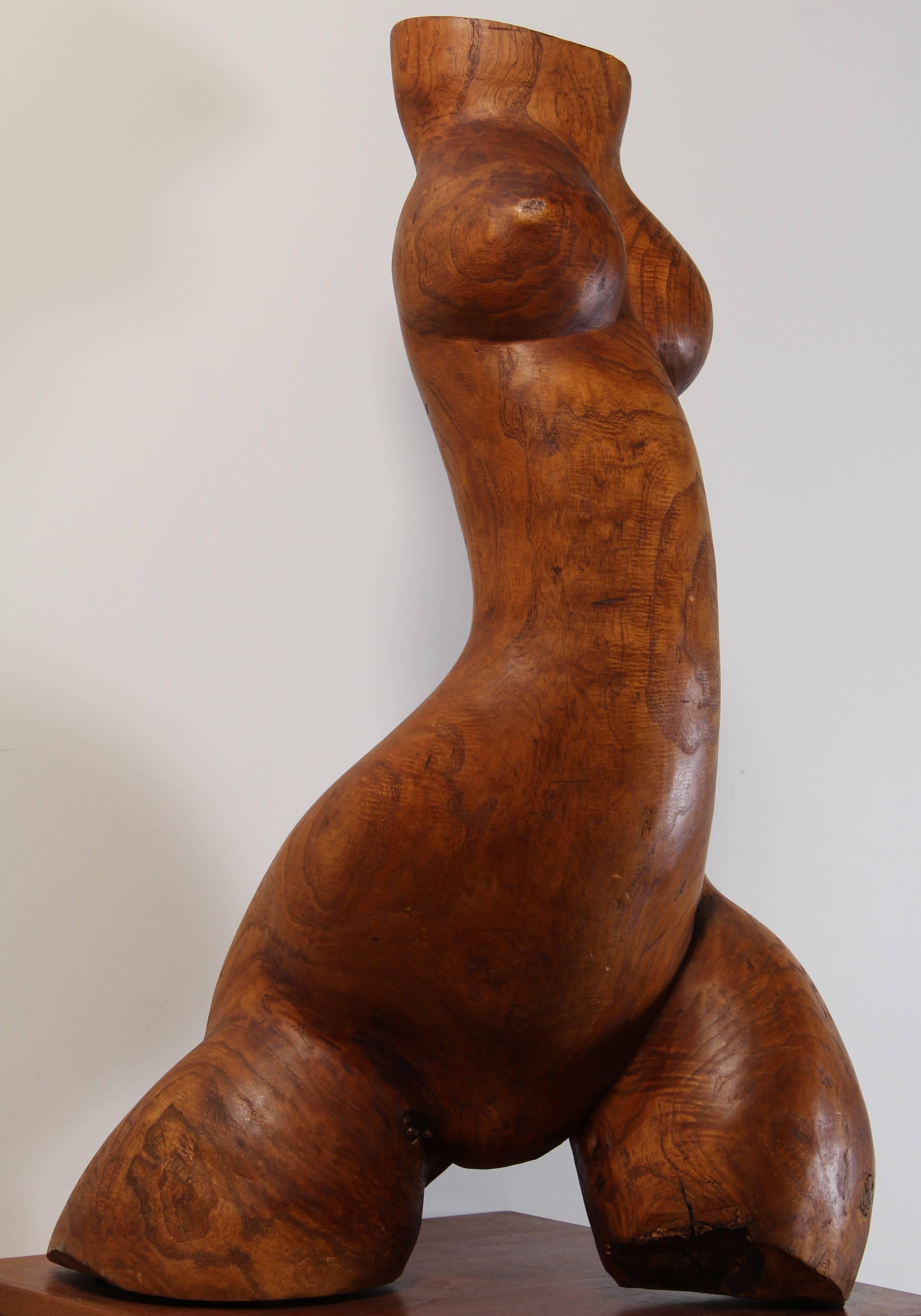 Mid-20th Century Henry Moore Style Hand-Carved Burled Wood Nude Torso, 1960s