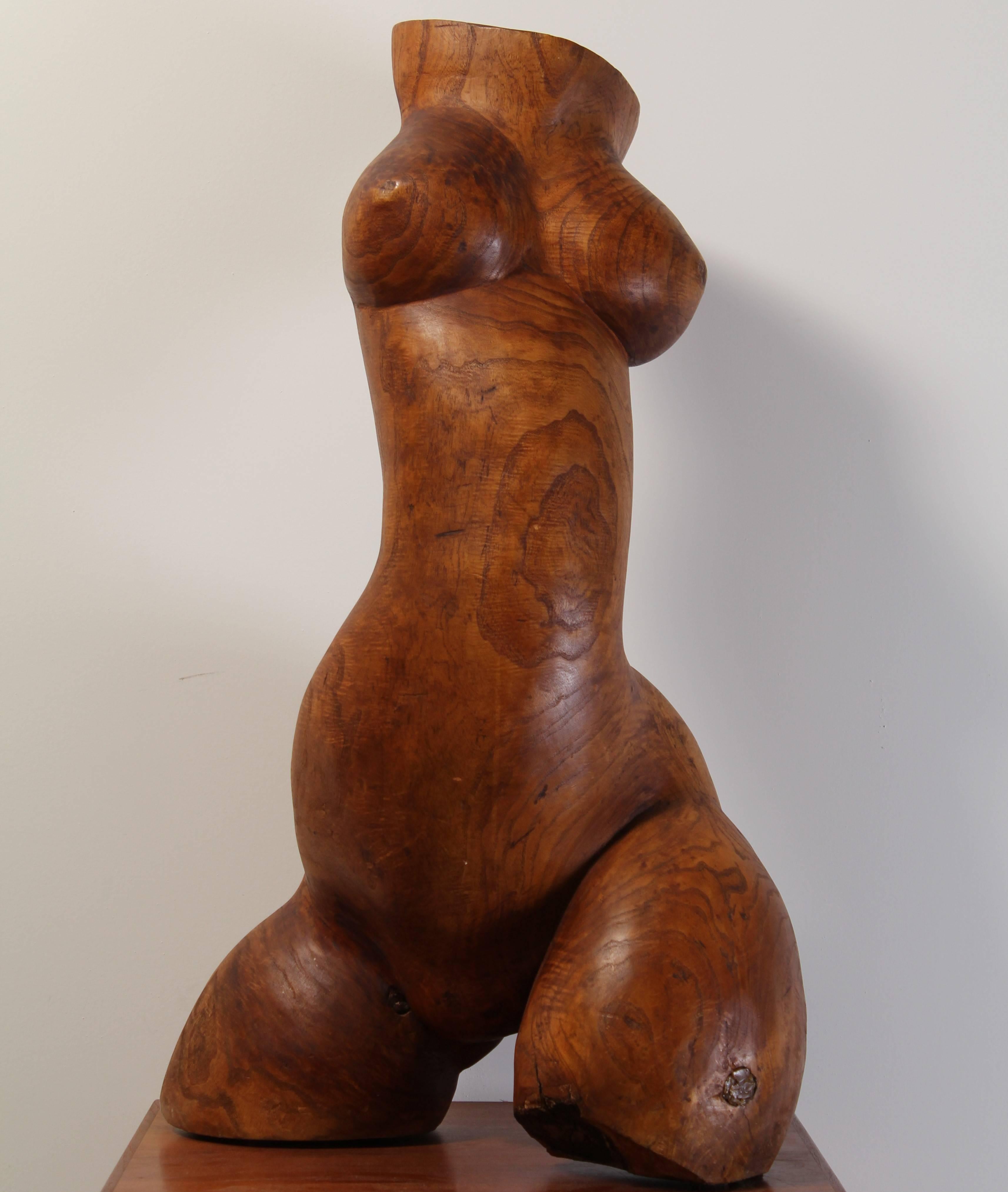 Hardwood Henry Moore Style Hand-Carved Burled Wood Nude Torso, 1960s
