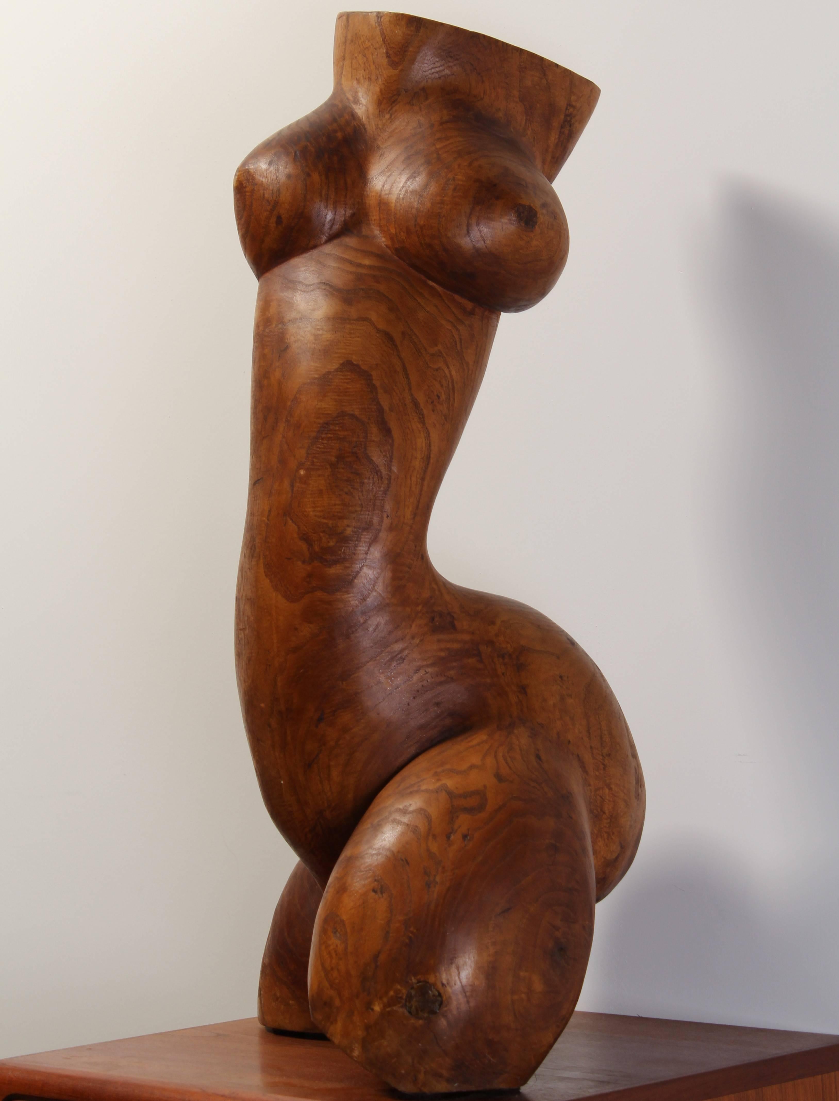 Henry Moore Style Hand-Carved Burled Wood Nude Torso, 1960s 1