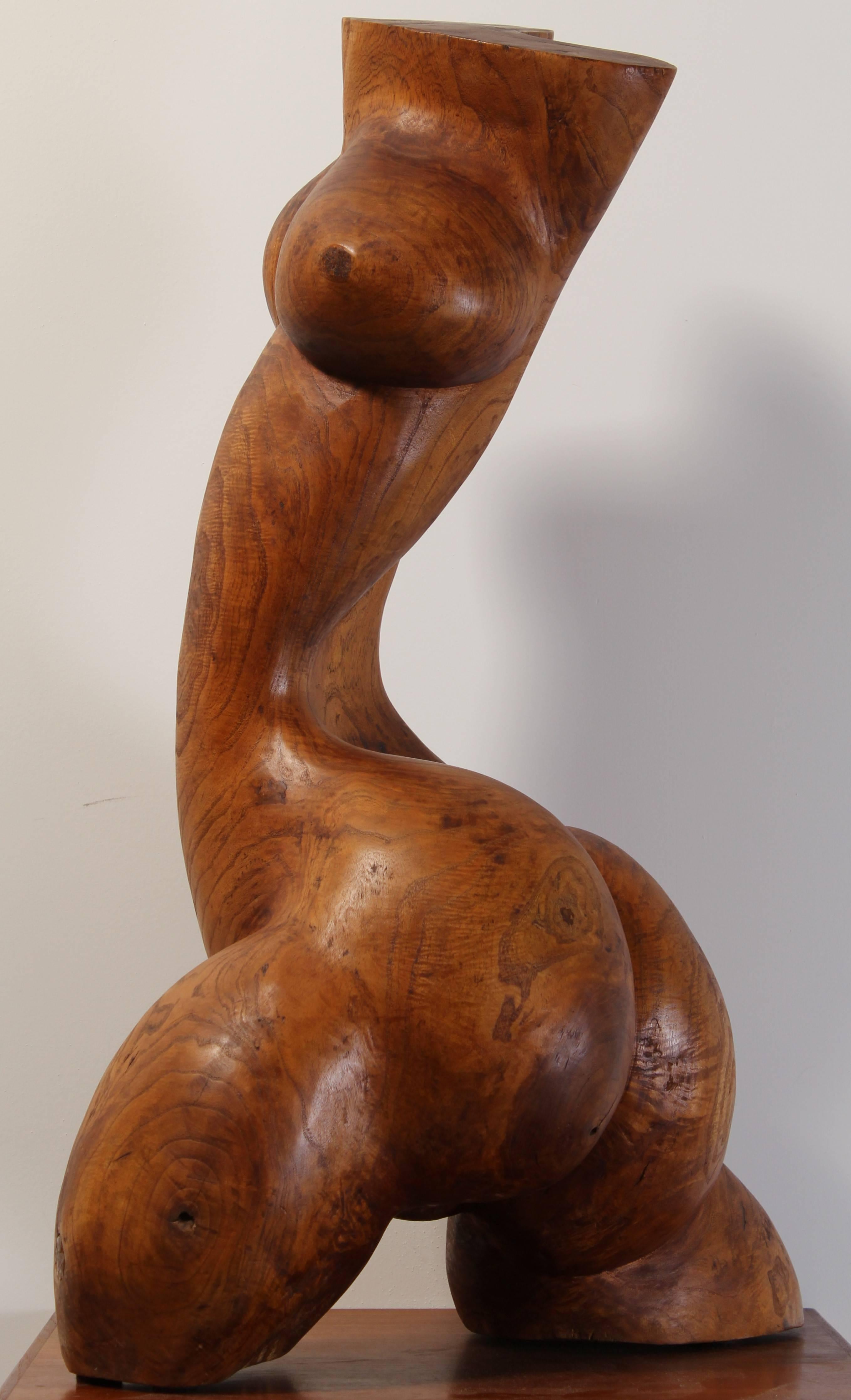 Henry Moore Style Hand-Carved Burled Wood Nude Torso, 1960s 2