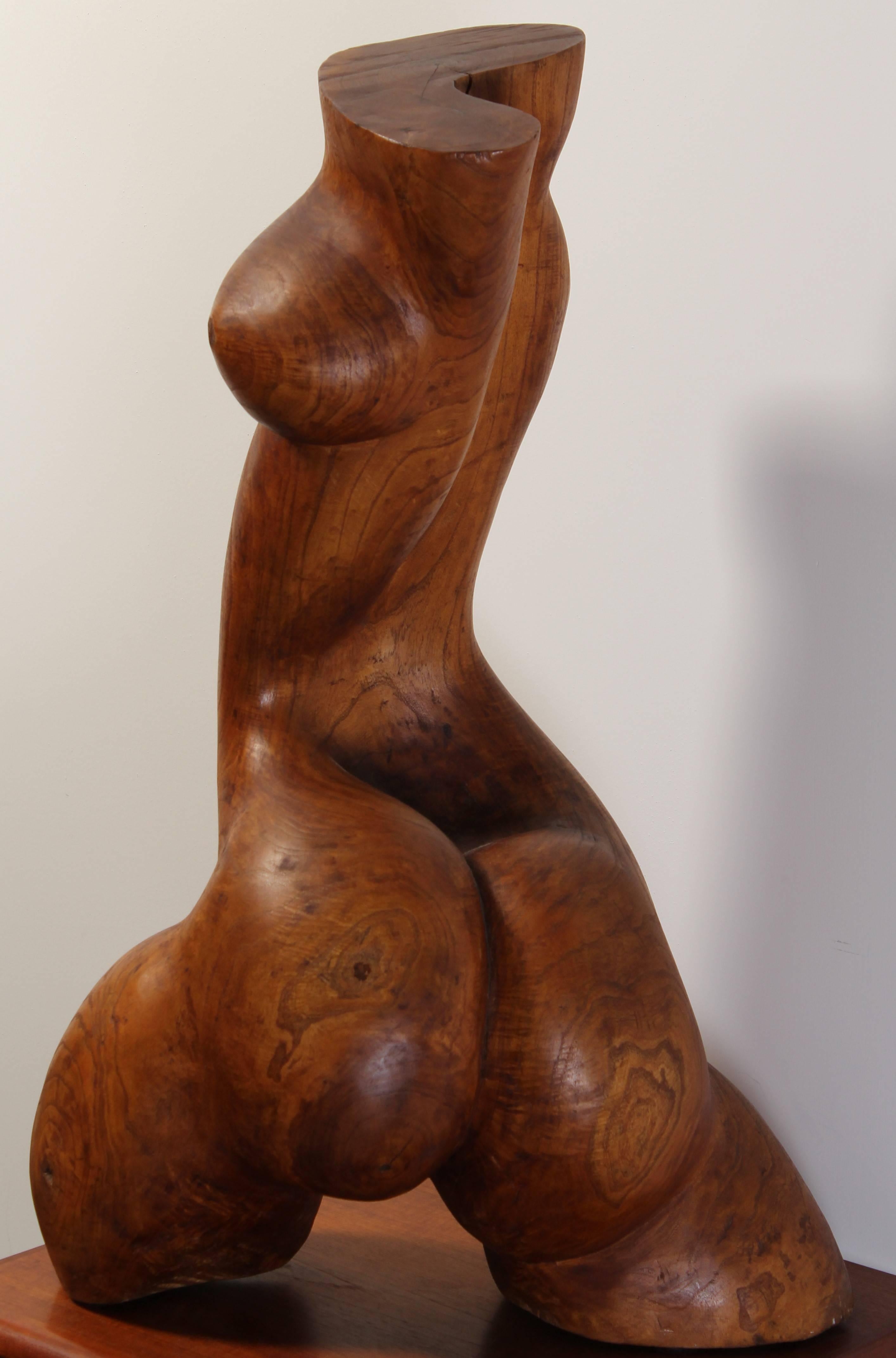 Henry Moore Style Hand-Carved Burled Wood Nude Torso, 1960s 3