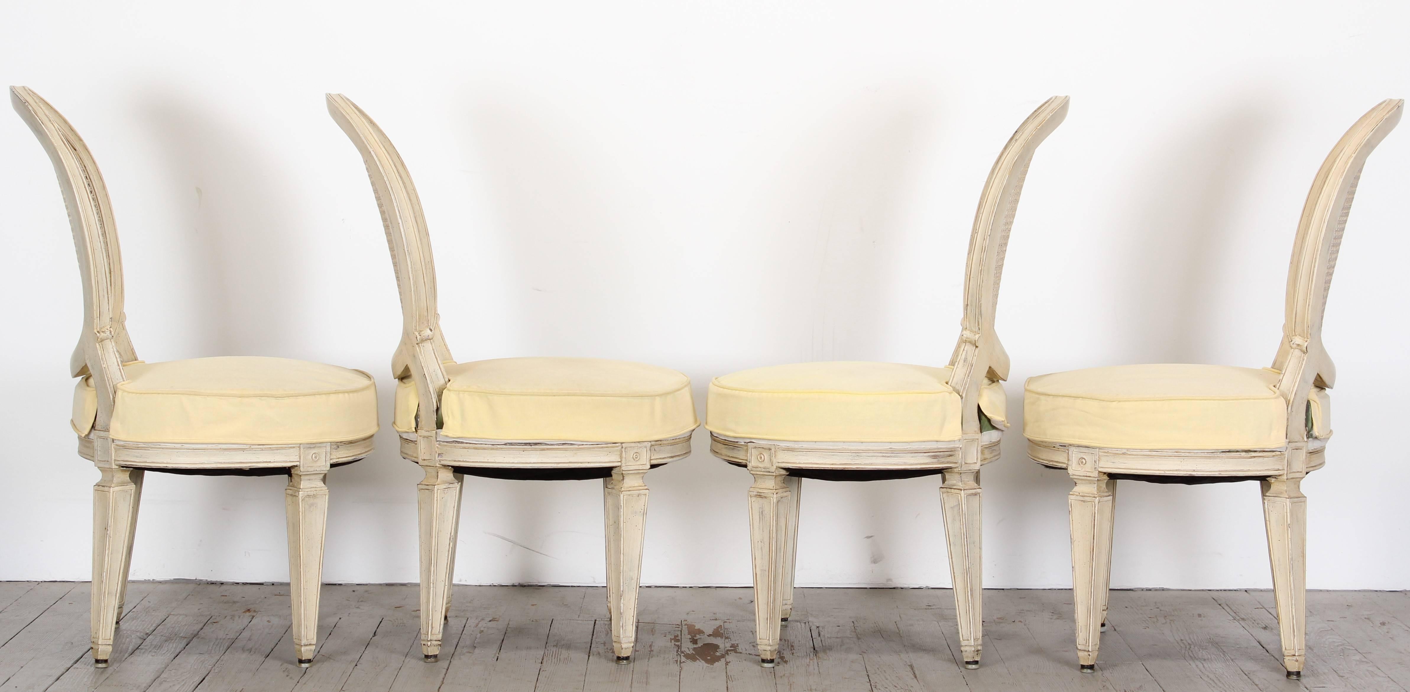 Set of Four French Louis XVI Jansen Style Painted Side Chairs, 1950 In Good Condition In Hamburg, PA