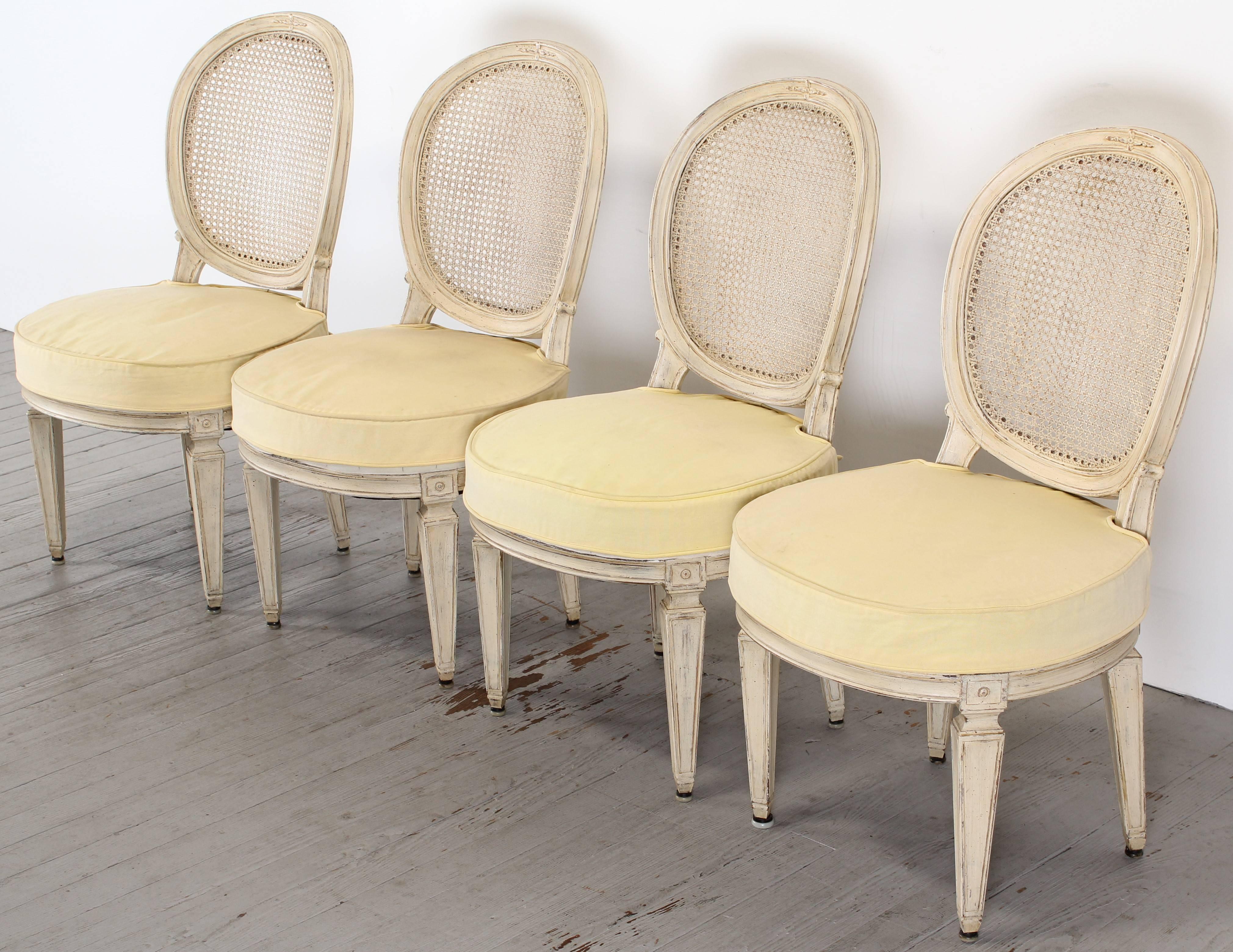 Set of Four French Louis XVI Jansen Style Painted Side Chairs, 1950 1