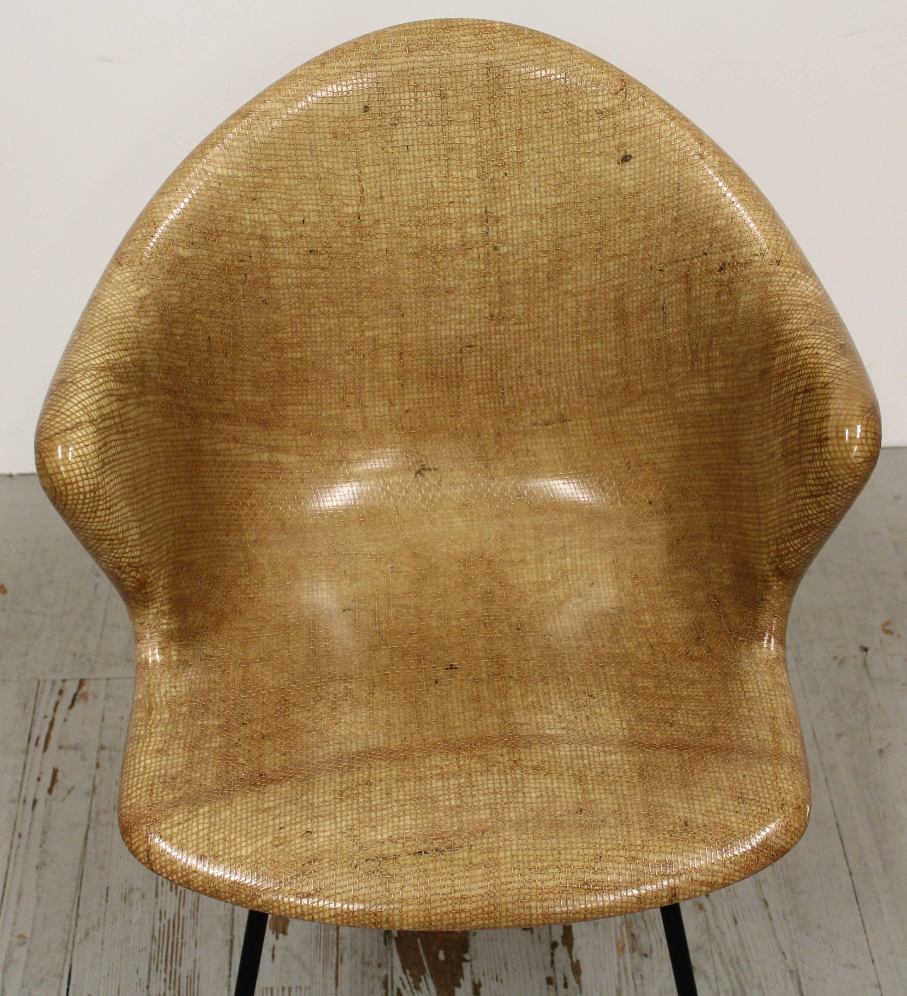 Mid-20th Century Eames Style Fiberglass Burlap Shell Armchair by Cole Steel, 1950