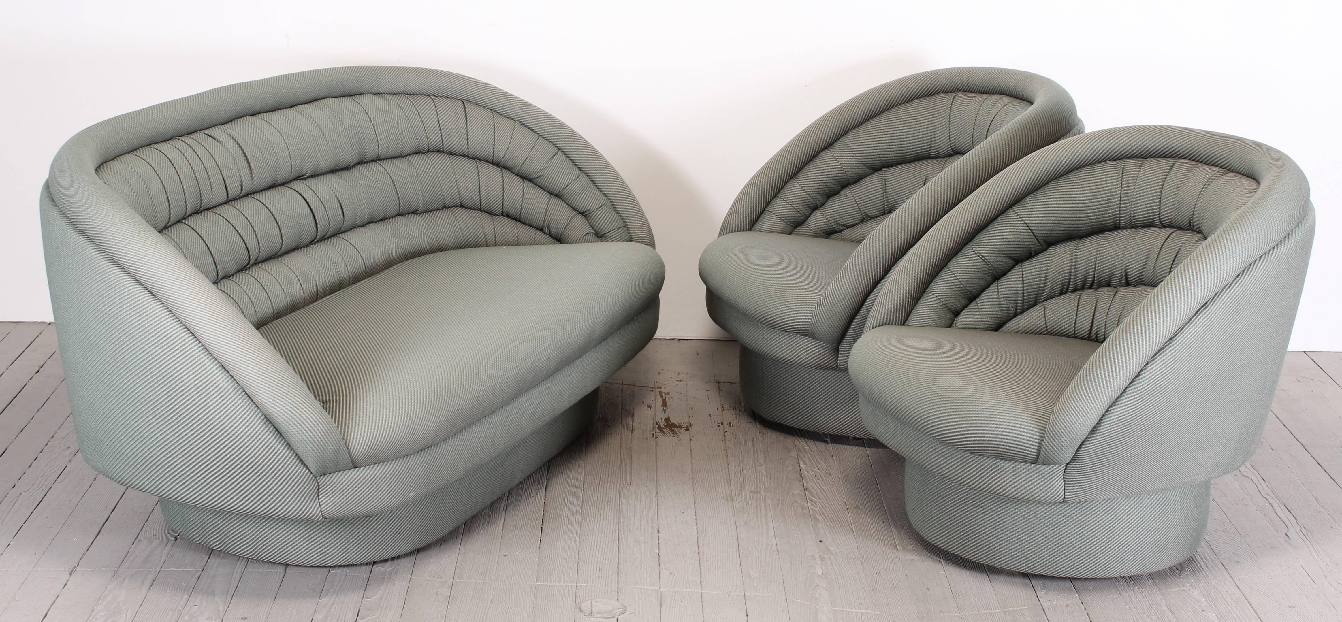 Upholstery Pair of Vladimir Kagan Crescent Swivel Chairs, 1960s